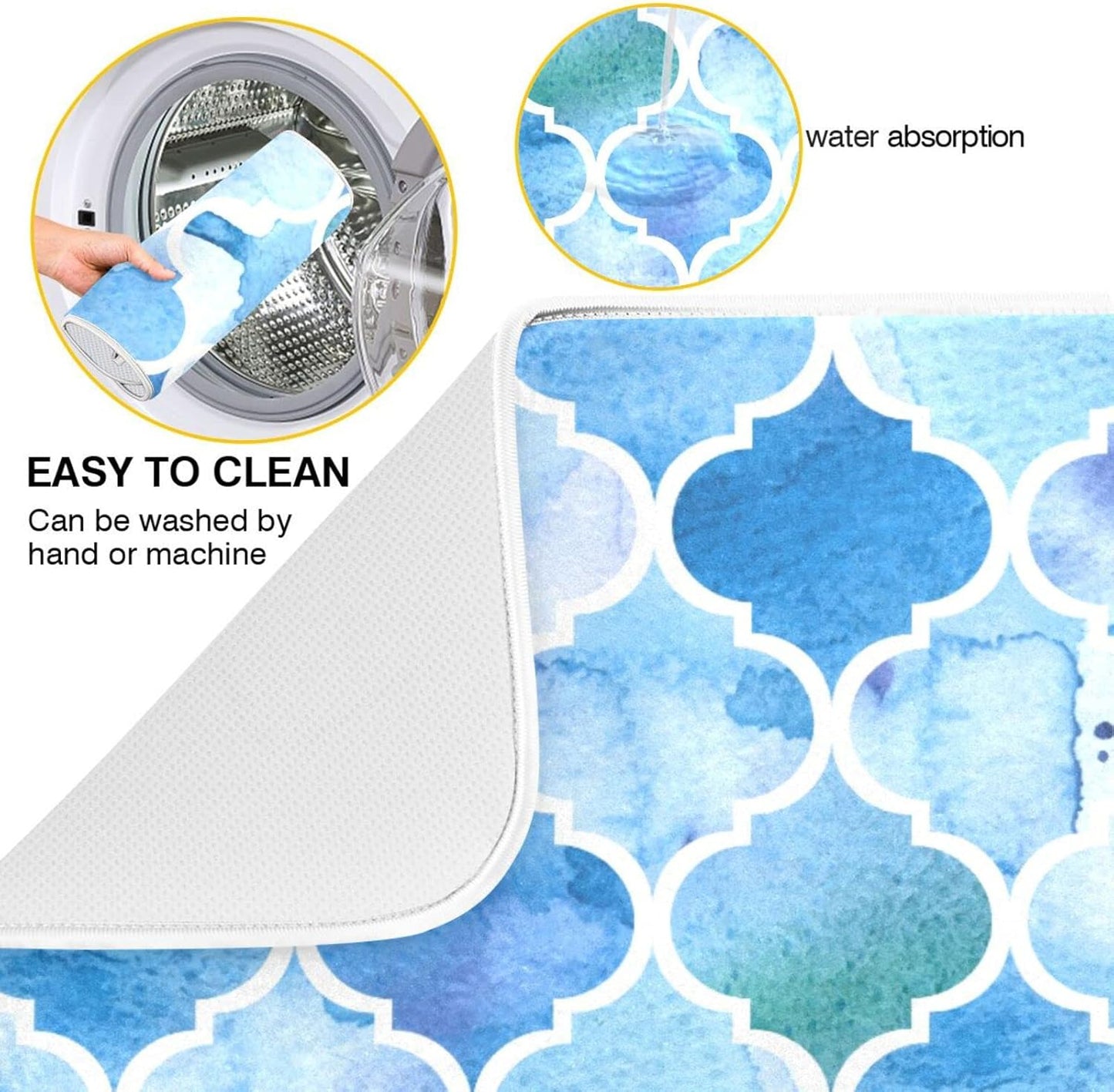 Senya Super Absorbent Dish Drying Mat, Microfiber Fast-Drying Dish Mat, 16/ x 18/ , Kitchen Dish Drying Pad, Watercolour Moroccan Background