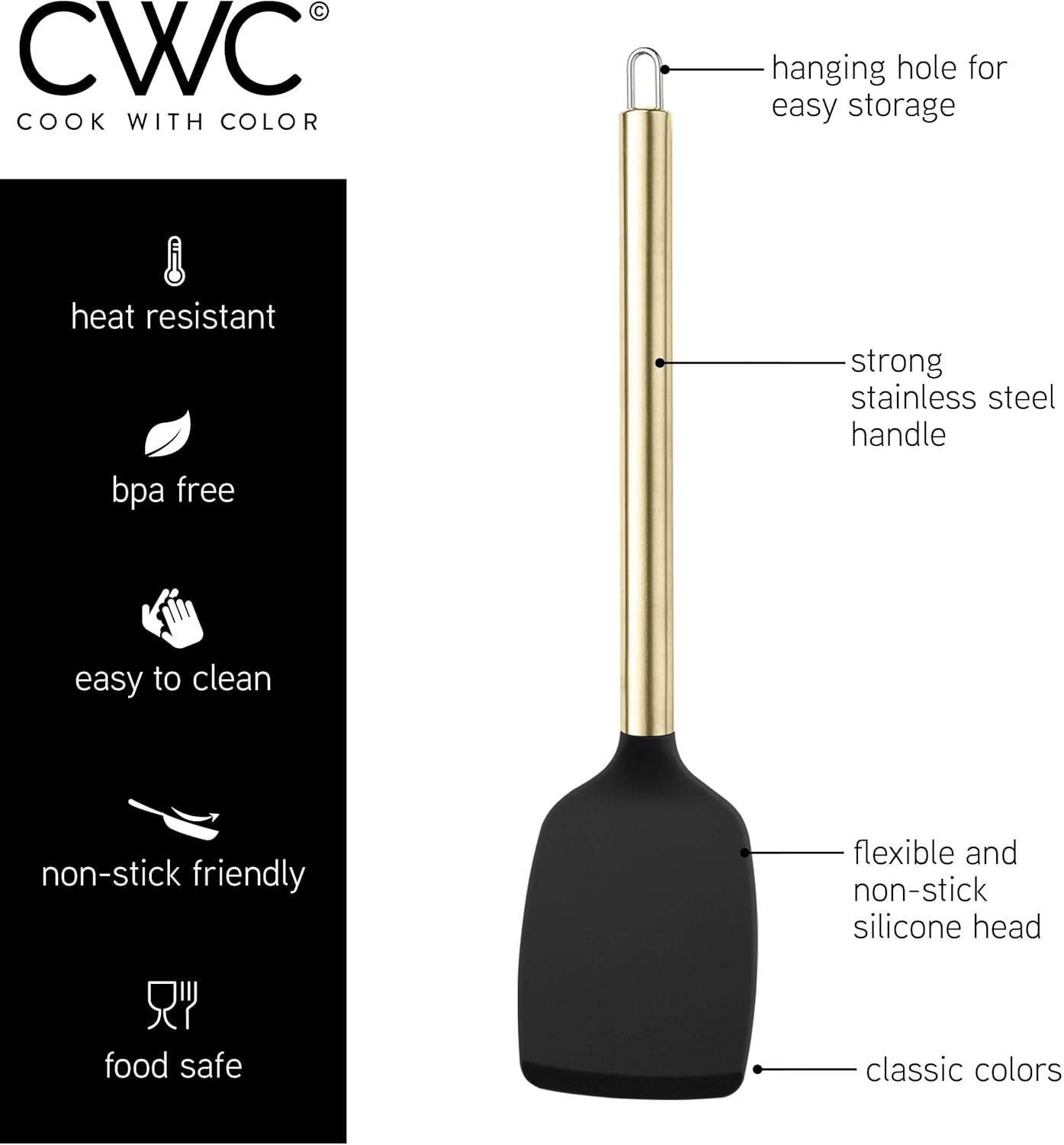 COOK WITH COLOR Silicone Cooking Utensils, Kitchen Utensil Set, Easy to Clean Silicone Kitchen Utensils, Cooking Utensils for Nonstick Cookware, Kitchen Gadgets Set with Holder, 10 Pieces