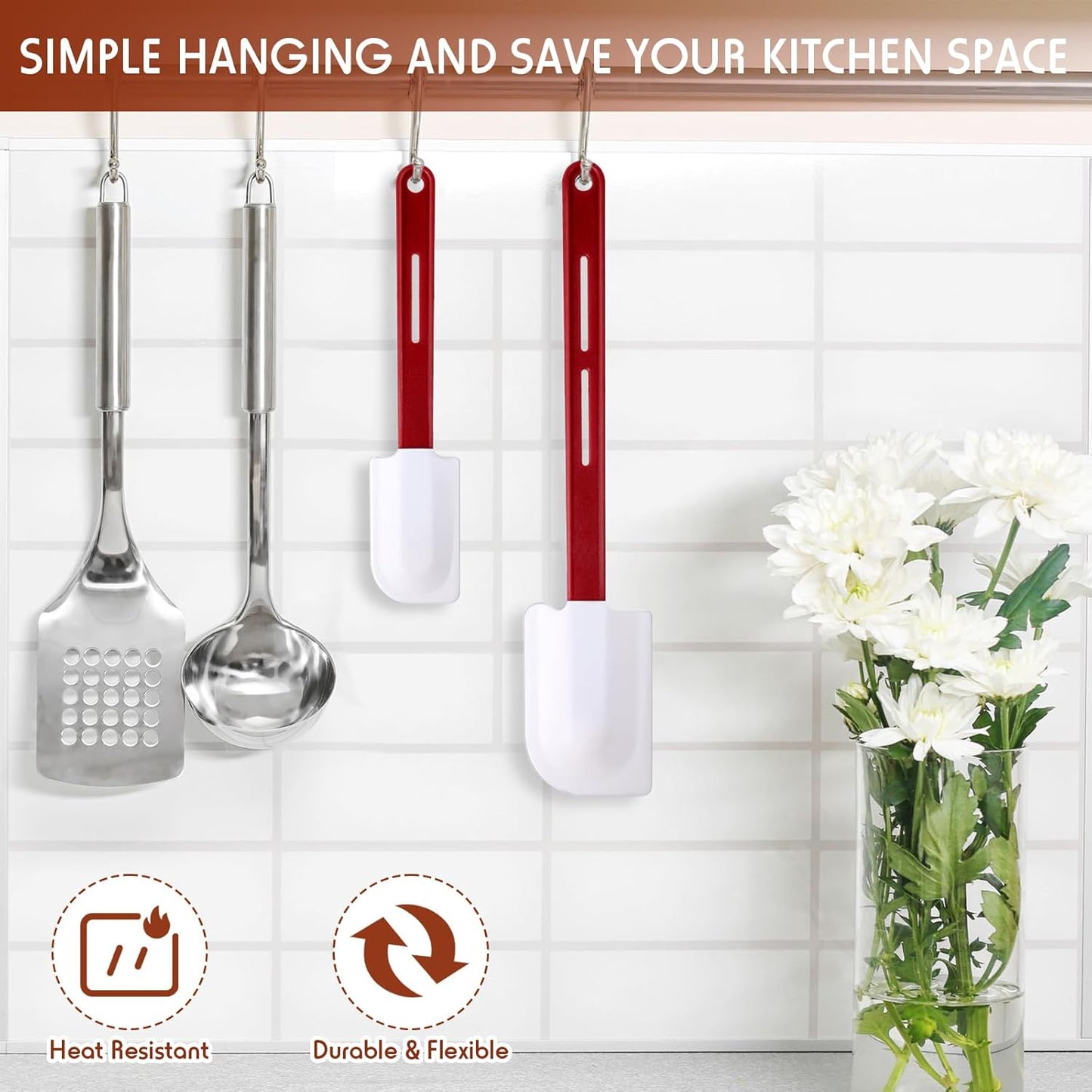 Norme 8 Pcs High Temp Silicone Spatulas Heat Resistant Rubber Spatula Commercial Silicone Scraper with Handle for Kitchen Cook Baking Mixing Utensil, Dishwasher Safe (10 Inch,14 Inch)