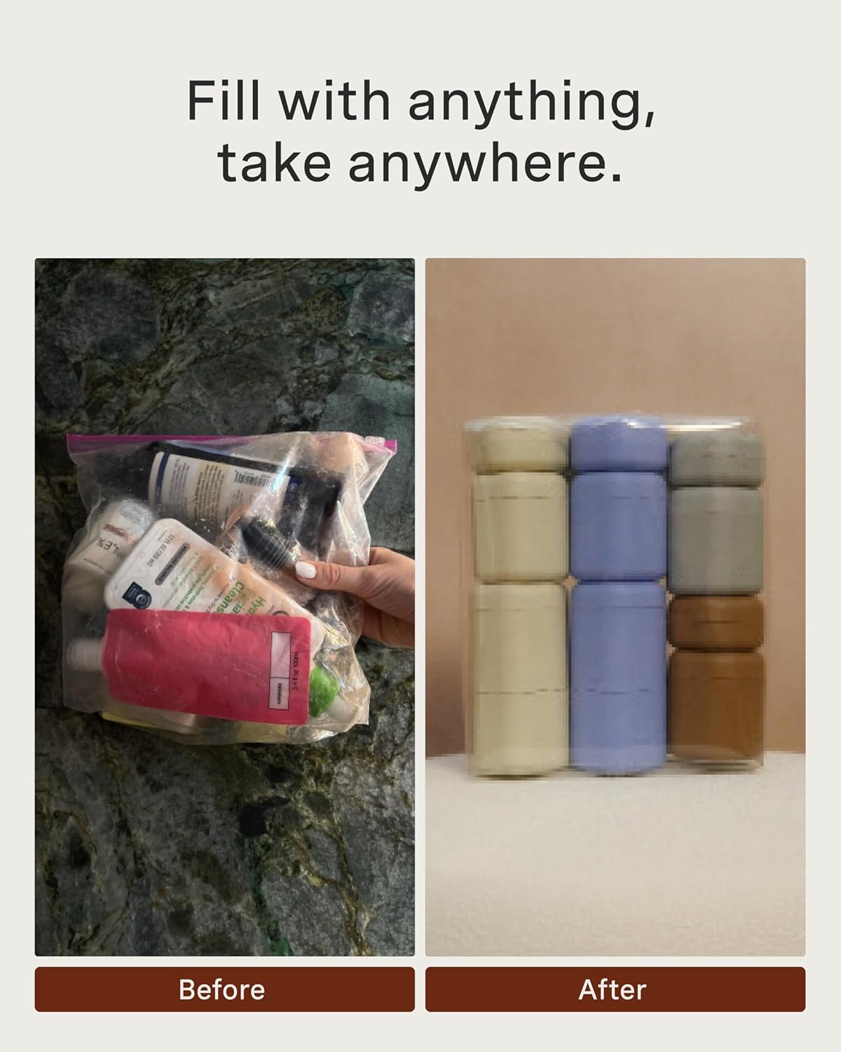 Cadence Travel Containers - Full Skincare Set - Magnetic Containers with Lids,Carry On Travel Essentials For Women/Men - 2 Small (0.56oz), 4 Medium Capsules (1.32oz), & Extender (1.43oz) - Charcoal