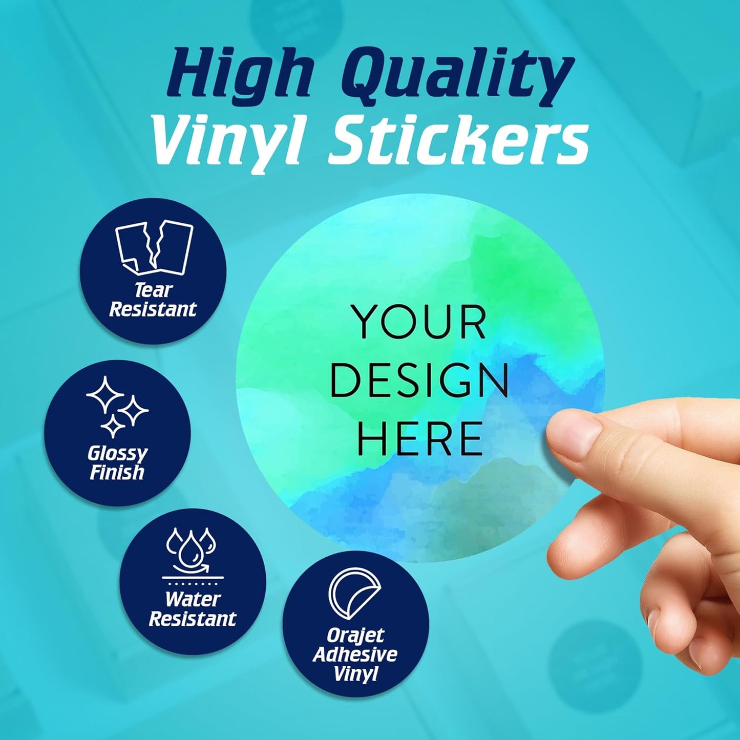 100 Custom Vinyl Stickers - Upload Your own Image, Text, Design, Logo - Personalized Logo Labels for Handmade, Packaging, Bottle, Jars, Candle, Brand Stickers (Blue Green, 4x4)