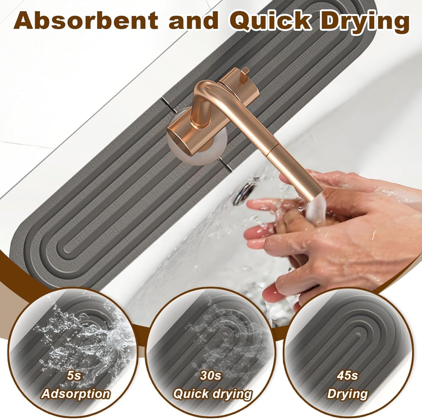 Faucet Mat for Kitchen Sink, Diatomite Super Absorbent Fast Drying Stone Sink Tray for Bathroom Kitchen Sink Splash Guard(Round Dark Grey,17.7x3.9in)