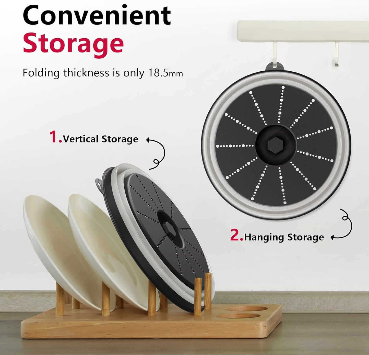 WVM Microwave Splatter Cover & Mat, Vented Collapsible Splatter Guard dish Plate lid & Silicone Round Kitchen Mat for Food, Meal Prep, Black