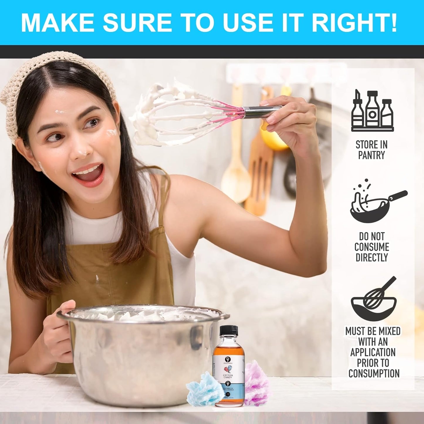 Dolce Flav Cotton Candy Extract – 8 Ounce Water-Soluble Kosher, Sugar-Free, Concentrated Carnival-Style Flavoring for Baking, Frostings & Drinks, Includes Measured Dropper