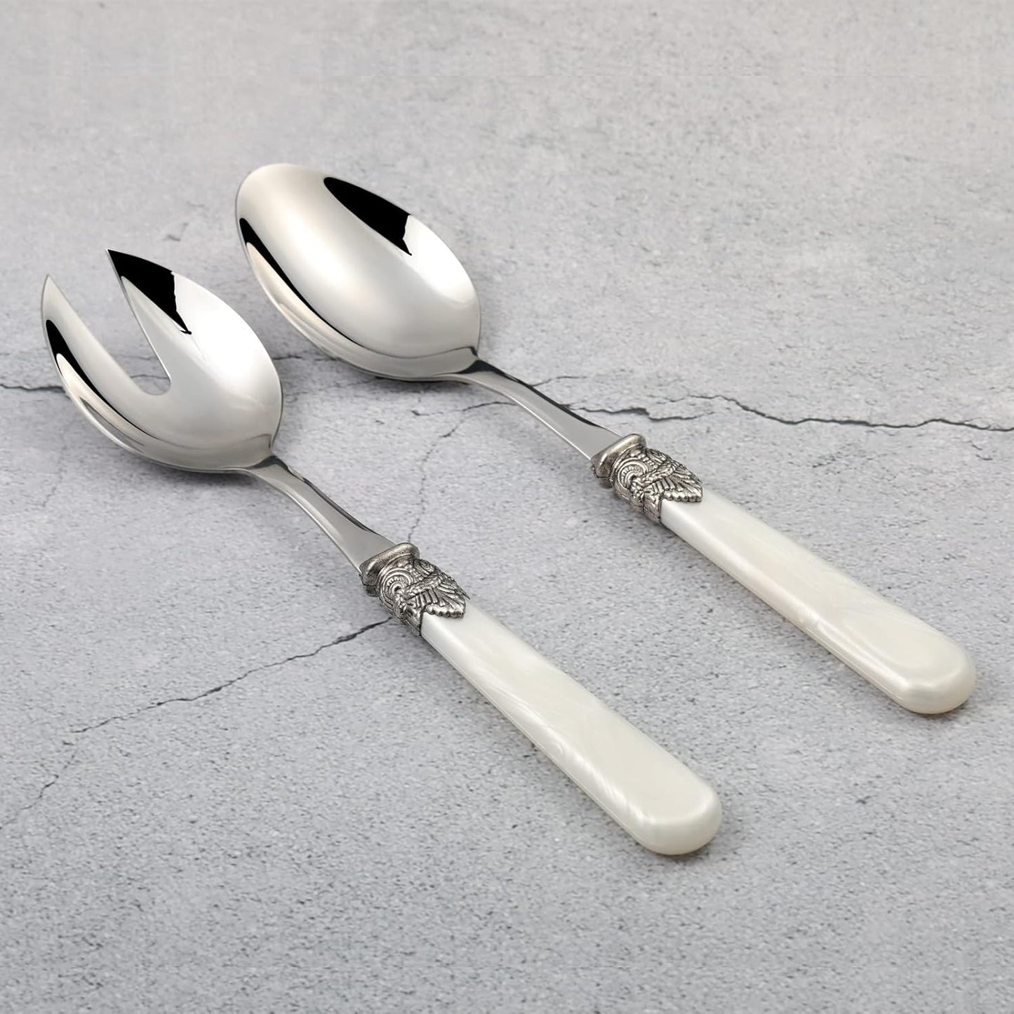 2-piece Salad Servers Stainless Steel Salad Serving Set Salad Fork and Spoon (White)