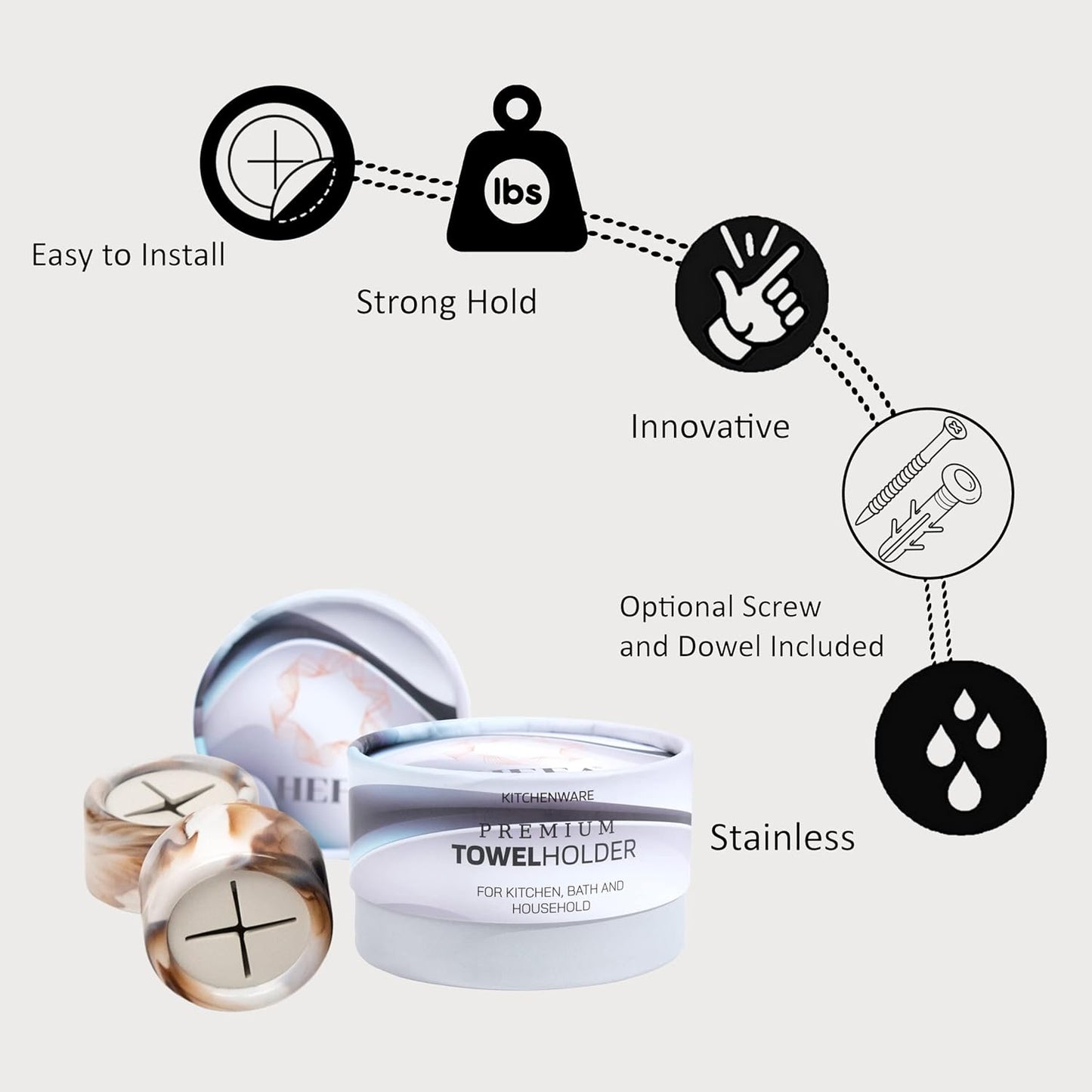 HEFA Towel Hooks, Dish & Hand Towel Holder, Kitchen Organization 8 Pack Eco