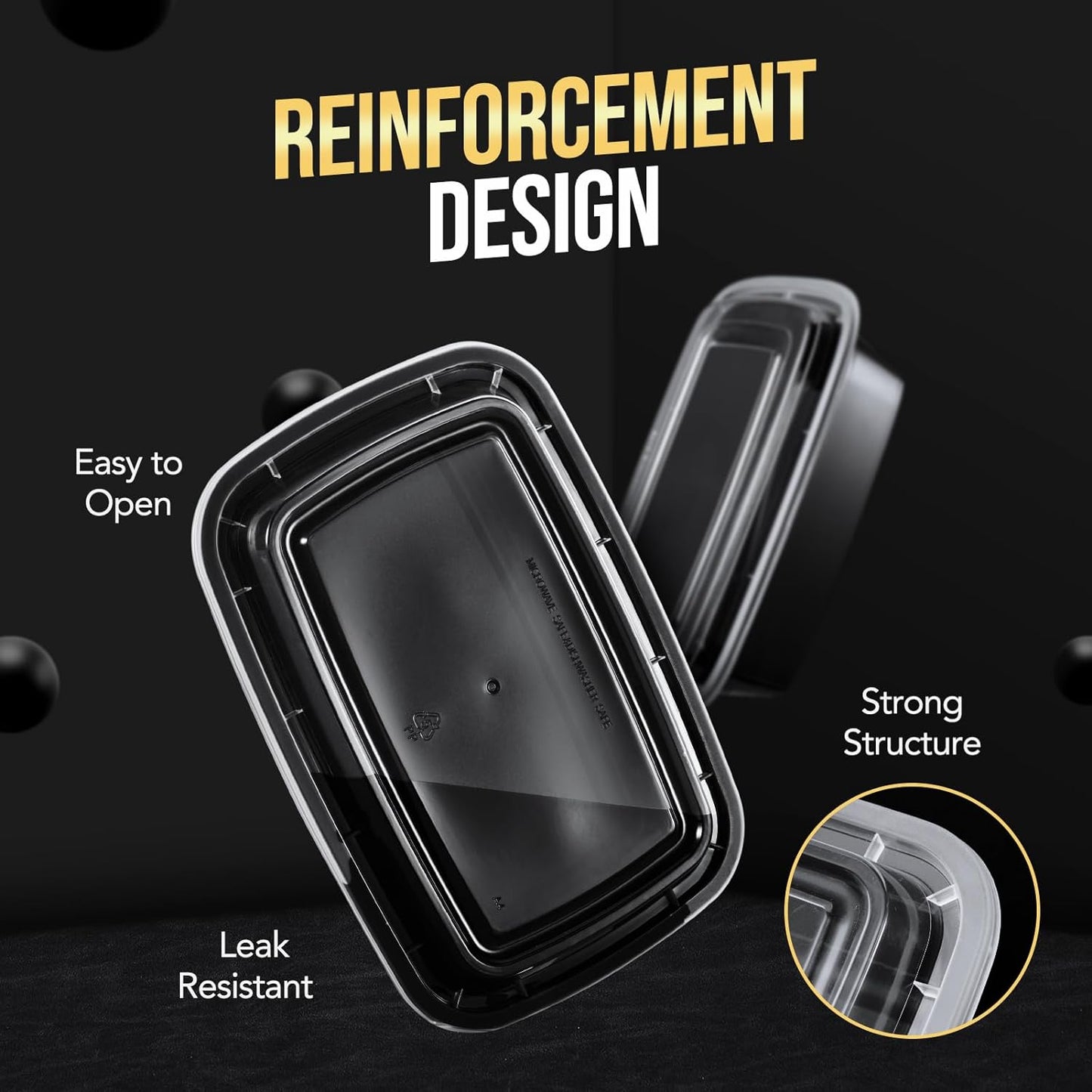 100-Piece (50-Pack) 16 OZ Meal Prep Containers Reusable with Lids, Sturdy Leakproof & Food Safe, Microwave, Freezer, Dishwasher Safe To Go Food Containers, Plastic Take Out Containers, Black