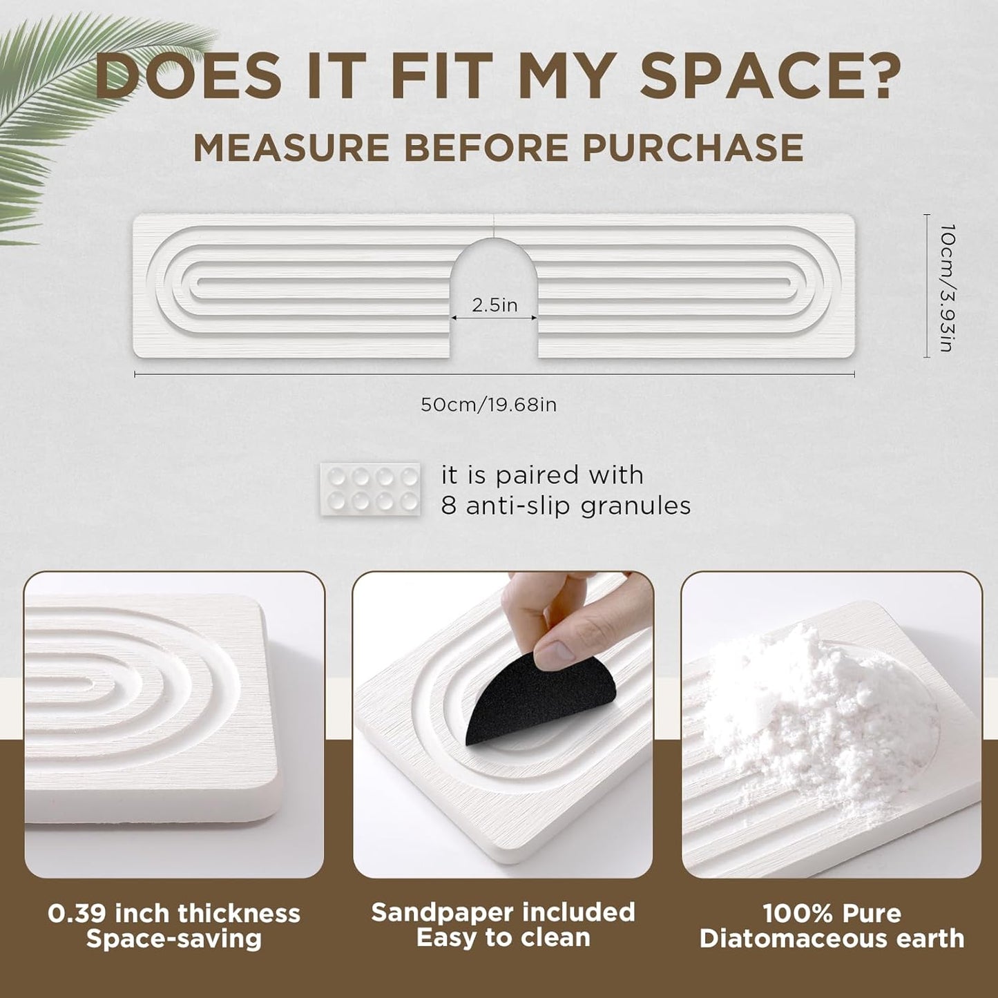 Faucet Mat for Kitchen Sink, Diatomite Stone Drying Sink Protectors, Bathroom Faucet Splash Guard, Quick Dry Water Absorbing, Non-Slip Stone Tray for Kitchen Counter, White, 20" x 3.9"