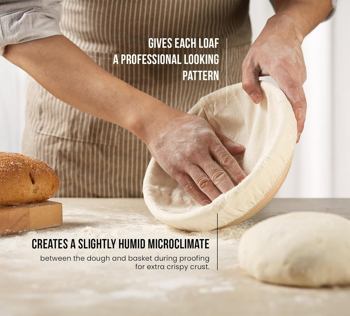 Banneton Bread Proofing Basket, Kook, Sourdough Proofing Bread Basket, Bread Banneton Proofing, Artisan Sourdough Making Baskets, 9 Inch Rattan Baskets and Cloth Liners, Set of 2, Round