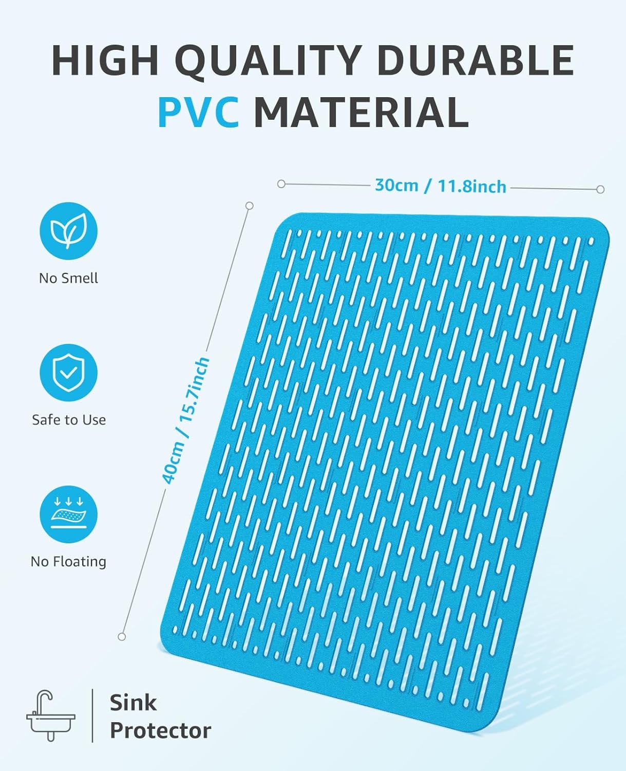 Bligli Mesh Sink Mat, 15.7 x 11.8inch Sink Prtector Mats for Kitchen Sinks, PVC Eco-Friendly Sink Protectors for Bottom of Sink, Fast Draining, Easy Cleaning, Clear Blue