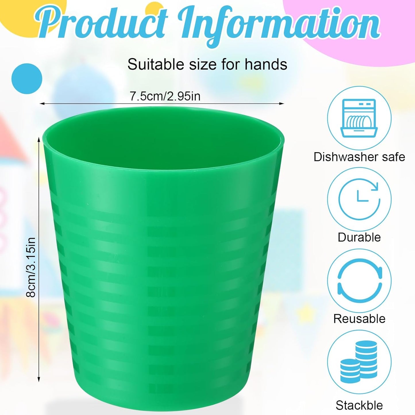 Eccliy 36pcs Kids Cups 8 oz Unbreakable Plastic Stackable Juice Reusable Tumblers Bulk Plastic Drinking Cups for Toddlers Baby Kids, Dishwasher Safe, 6 Colors(Classic color)