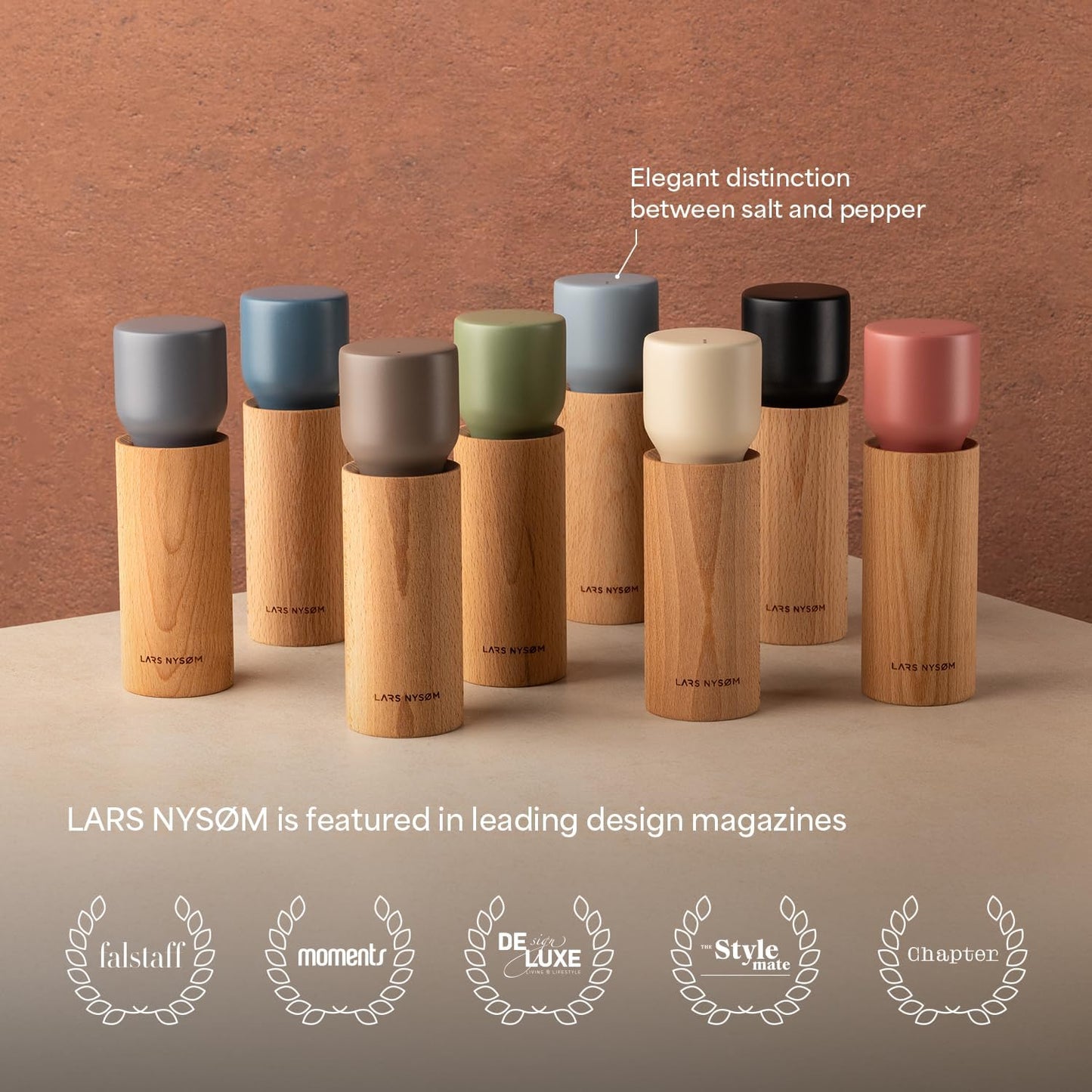 LARS NYSØM Wooden Salt and Pepper Grinder Set Manual with Tray - Salt and Pepper Mills with Adjustable Ceramic Grinder - Elegant Beechwood Pepper and Salt Mill Set for Dining Table (Carbon Black)