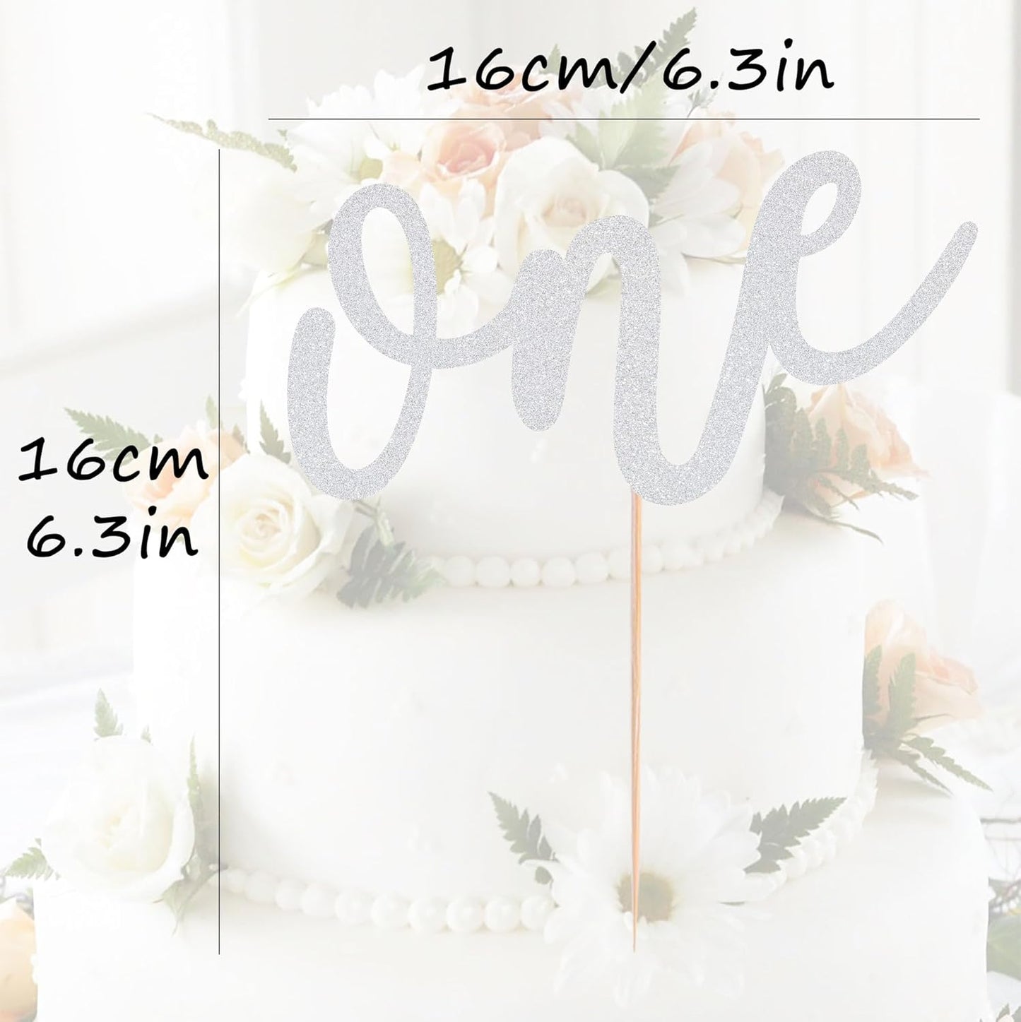 First Birthday Cake Topper - Silver Glitter One Cake Decorating Supplies for Girls and Boys, Perfect for Baby Shower/Gender Revealing Party/Baby Party Photo Booth Props