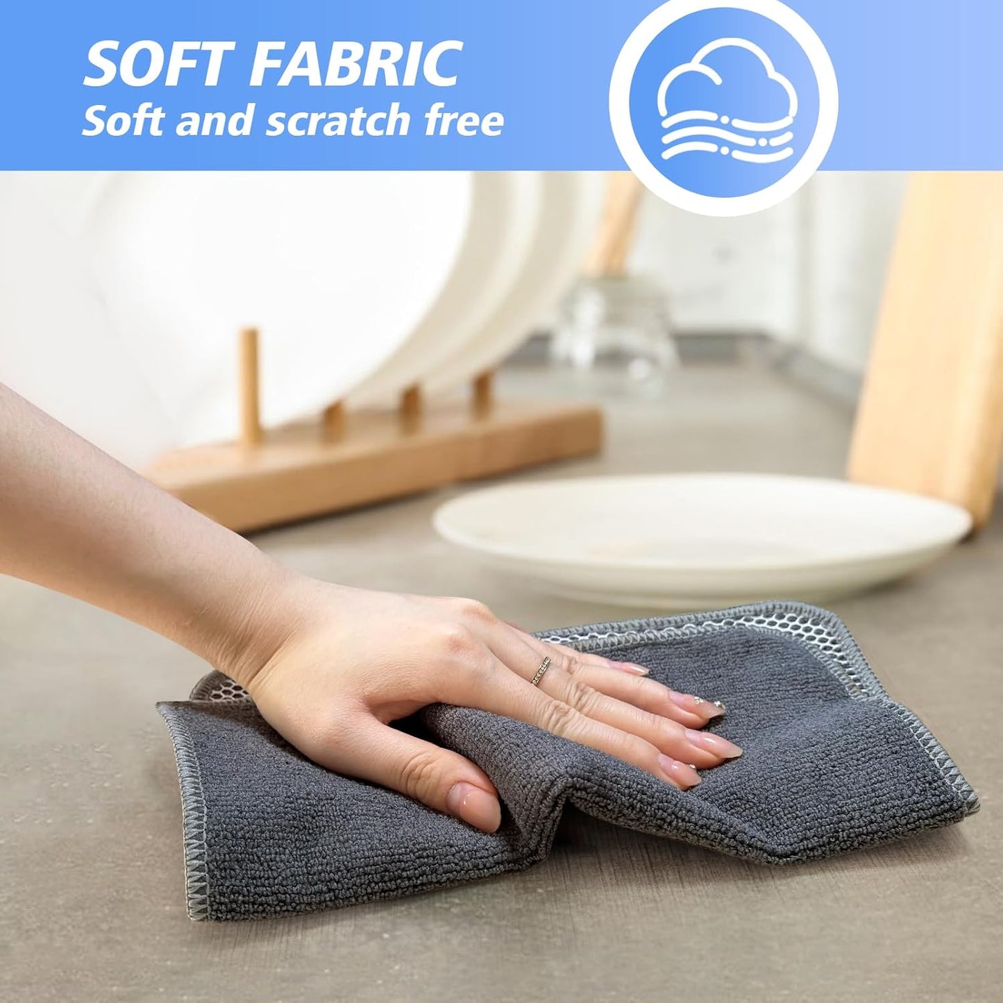 KinHwa Kitchen Washcloths for Dishes Absorbent Microfiber Dish Cloths Quick Dry Dish Rags with Poly Scour Scrub Side Ideal for Kitchen Cleaning (Gray, 10inch X10inch 9Pack)