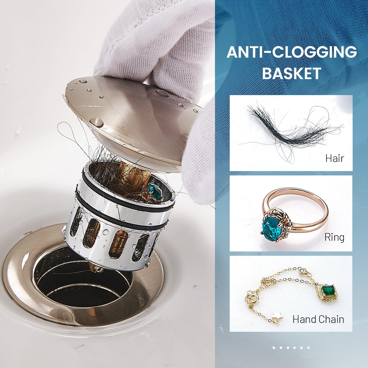 Bathroom Sink Drain Stopper Without Overflow, Pop Up Drain with Detachable Hair Catcher for Lavatory Vanity Vessel Sink, Brushed Nickel 2 Pack, RM082B-P2