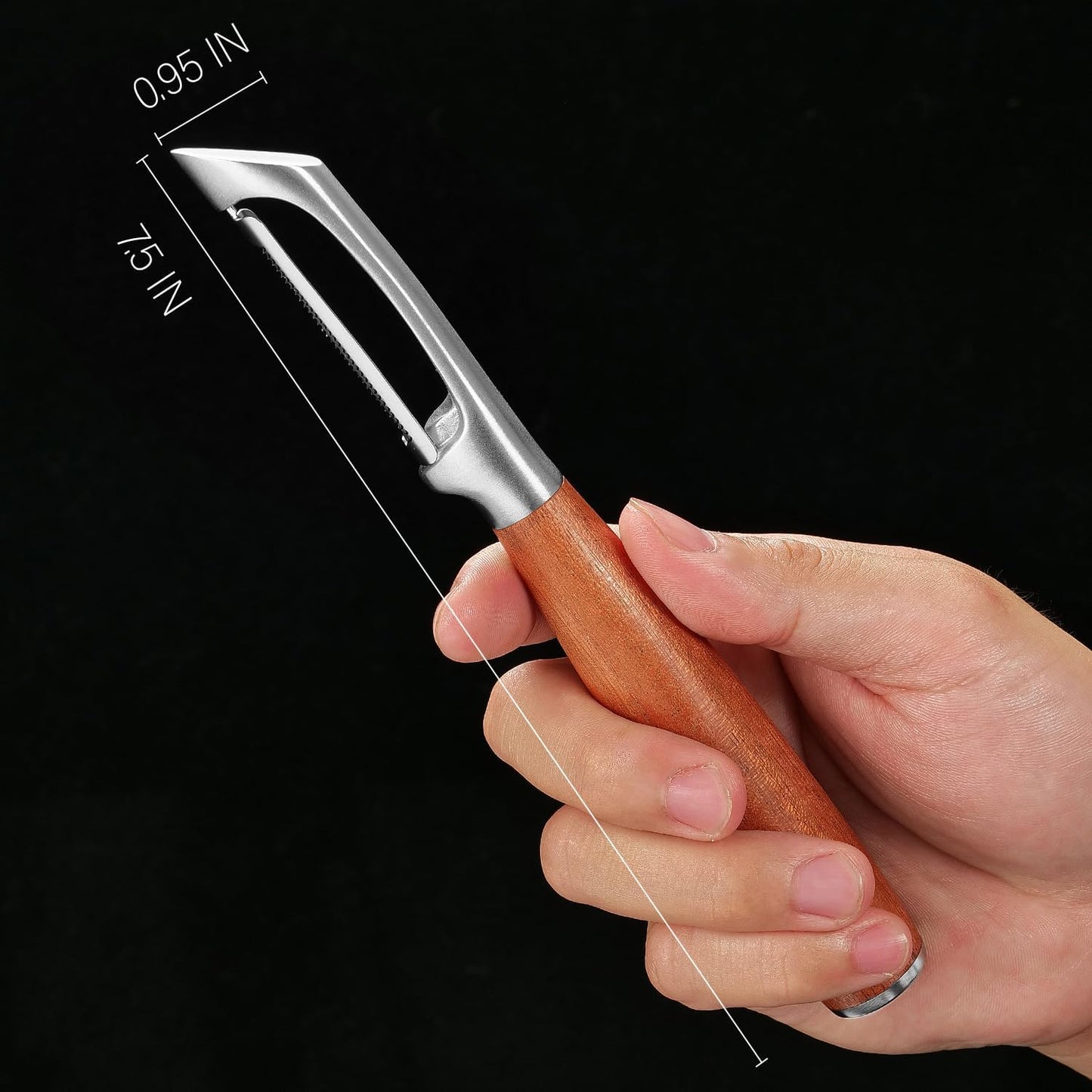 Serrated Blade Premium I Type 304 Stainless Steel Multifunctional Kitchen Peeler Real Wood Handle Ultra Sharp Blade Vegetable Potato Apple(Aosuan)