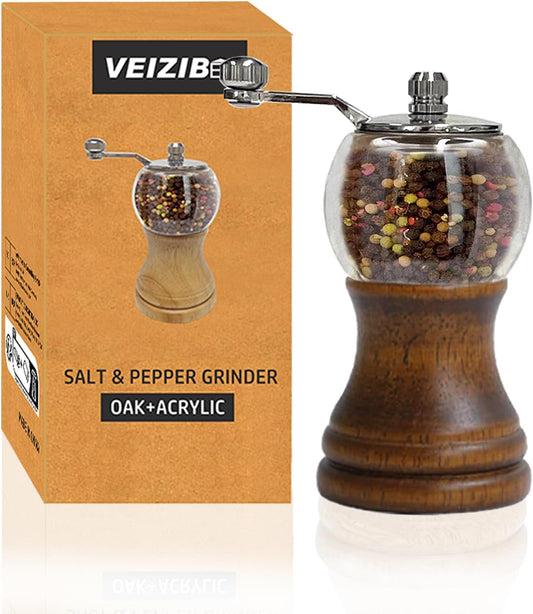 Pepper Mill Set, Manual Pepper Mills, Classical Hand Shake Wooden Pepper Grinder Set or Salt Grinder, Salt Mills Ceramic Blades Metal Handle, Enjoy Fresh Ground spices (Antique 1pcs-5in)