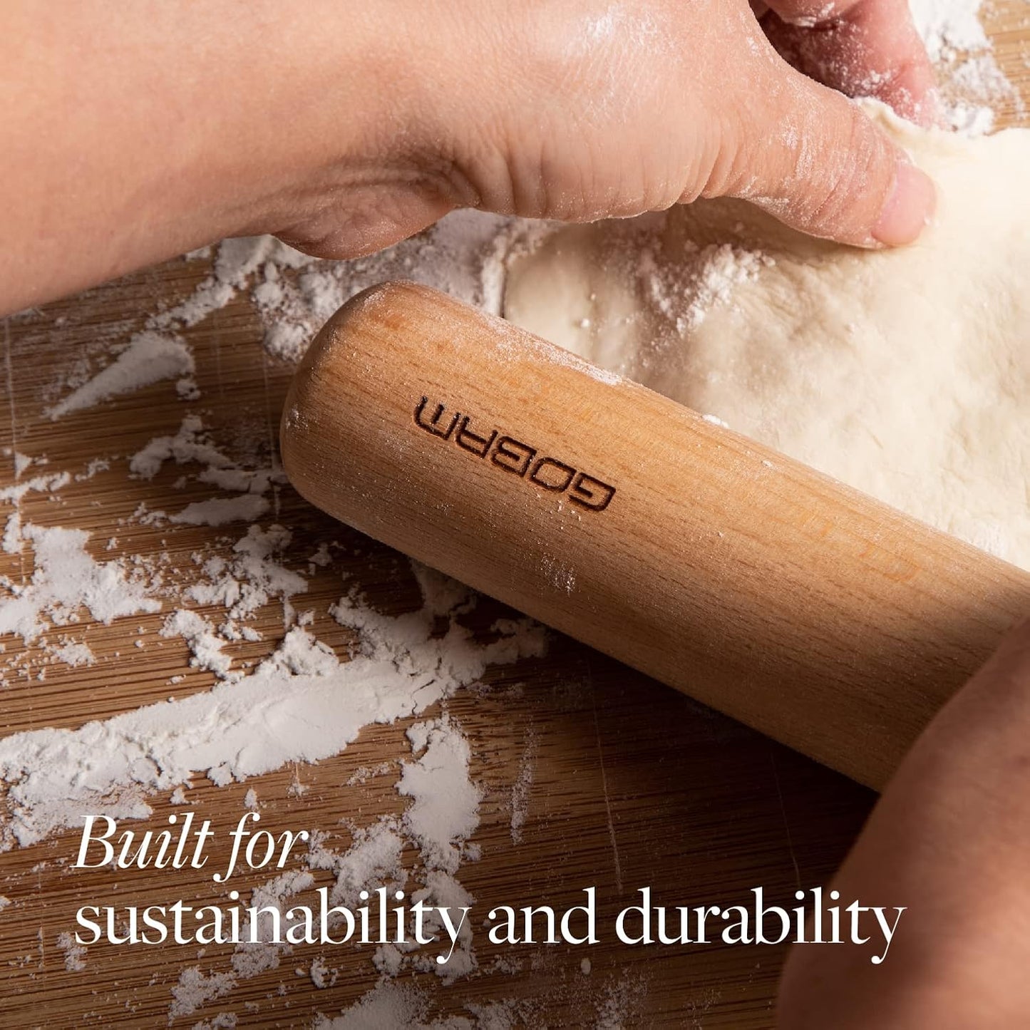 GOBAM Wood Rolling Pin, Medium - Dough Roller for Pasta, Cookies, Pie, Pizza, Chapati, Fondant, Rolling Pins for Baking, Bread Making Tools and Supplies - 13 x 1.38 Inches