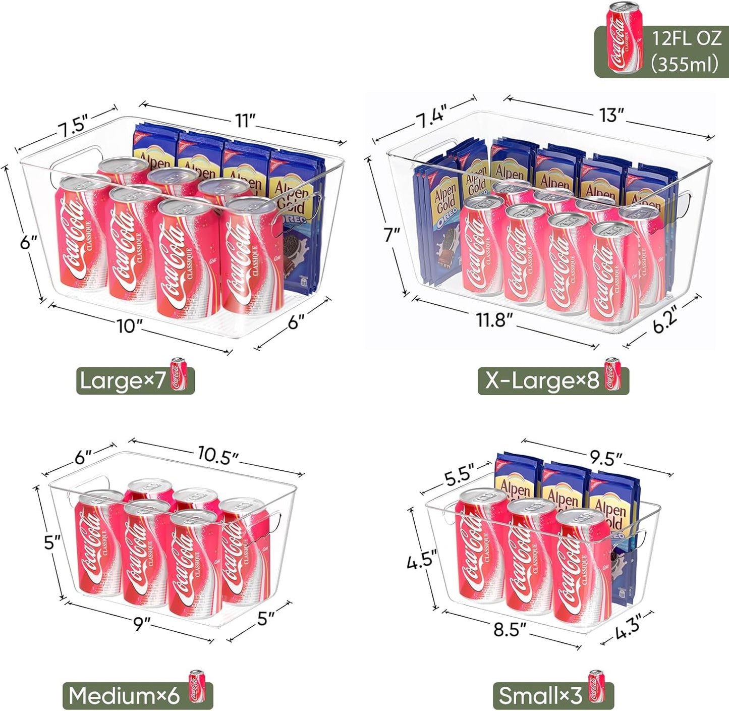 BALEINE Clear Plastic Storage Bins, Pantry Organization, BPA Free Stackable Refrigerator Organizers and Storage with Handles for Kitchen Fridge Cabinet Bathroom (4PK, 13x7.4x6.2)