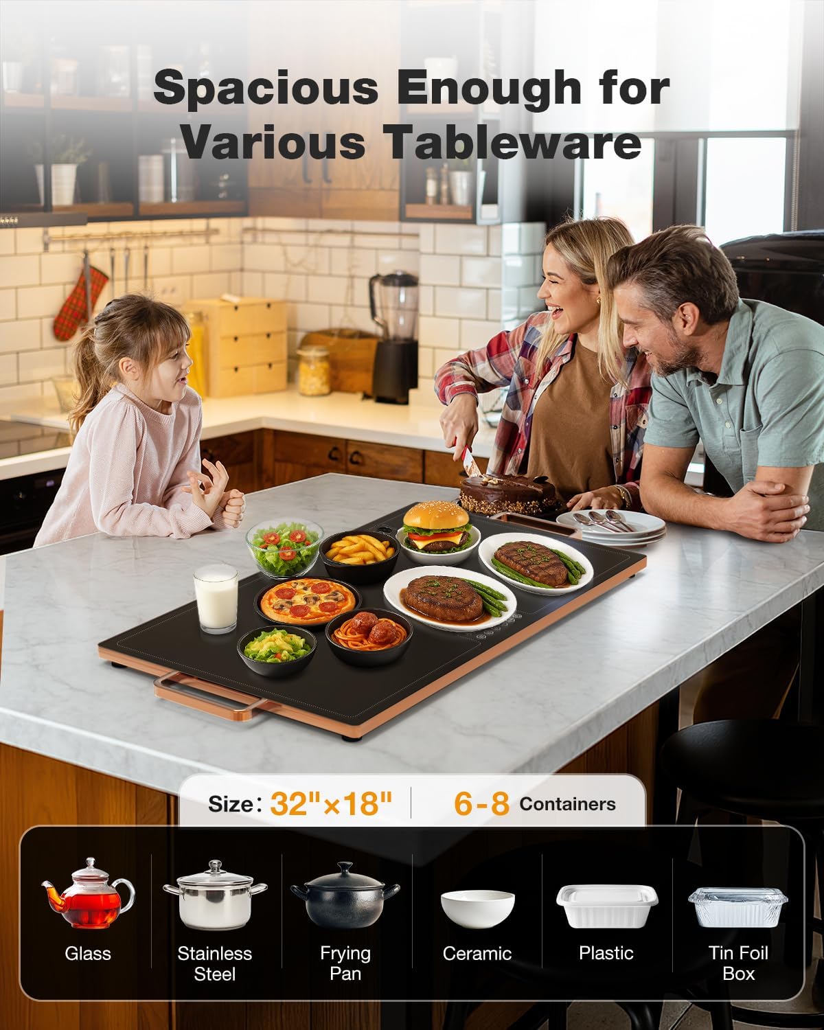 Electric Warming Tray (32''×18''), Adjustable Temperature, 10s Full Surface Heating, Smart Scheduling + Timer, Intelligent Digital Display, Food Warmer for Parties, Buffet, Home Use