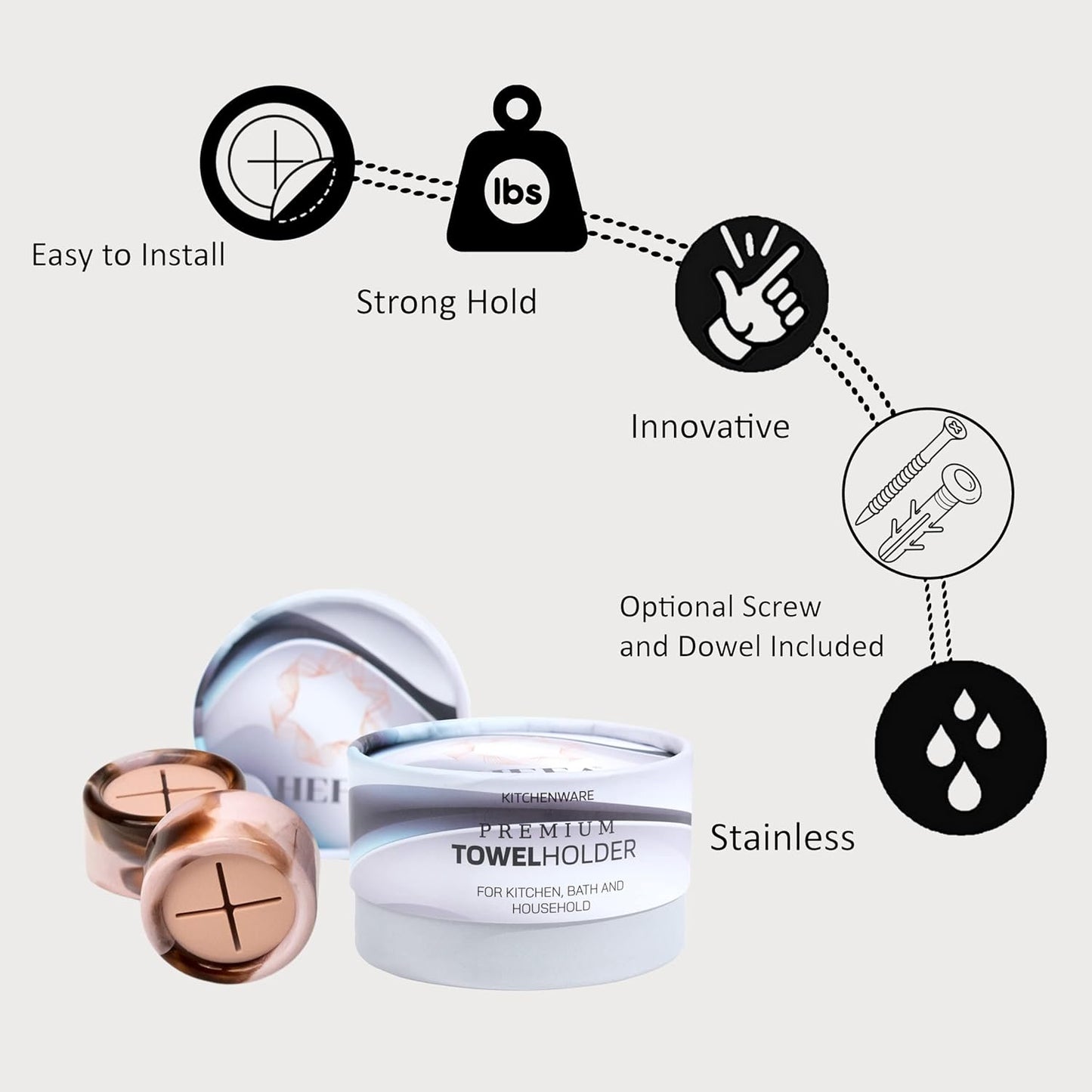 HEFA Towel Hooks, Dish & Hand Towel Holder, Kitchen Organization - 8 Pack Eco