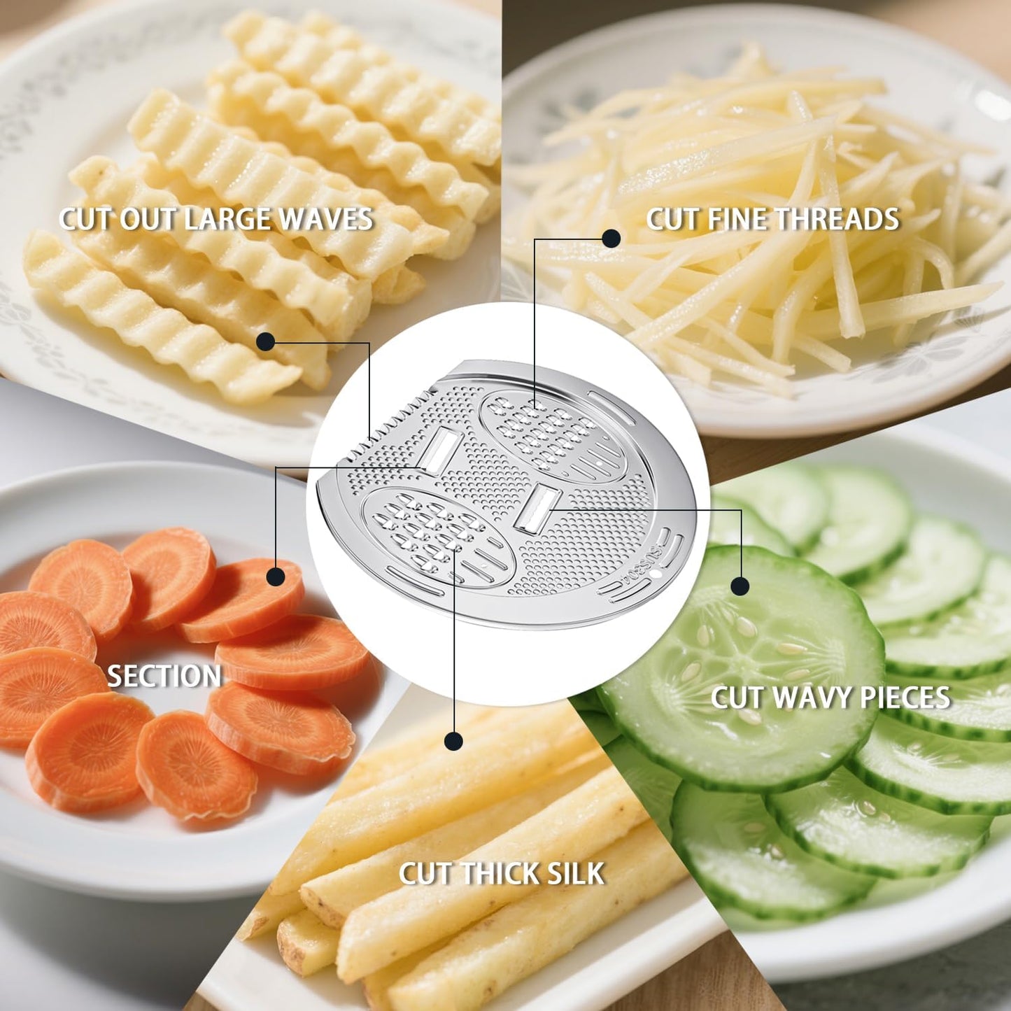 ESOW Colander Set Stainless Steel, Rice Washer Strainer Bowl with Grater, Multipurpose Use for Food Storage, Draining Water, Cutting and Slicing/Shredding, Kitchen Essentials