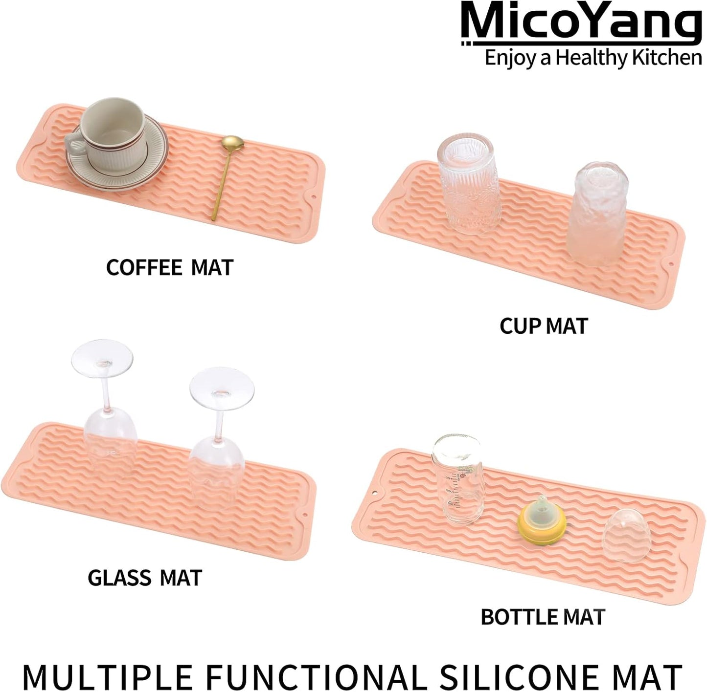 Silicone Dish Drying Mat for Multiple Usage,Easy clean,Eco-friendly,Heat-resistant Silicone Mat for Kitchen Counter,Sink,Bar,Bottle,or Cup Pink M 17 inches x 6 inches