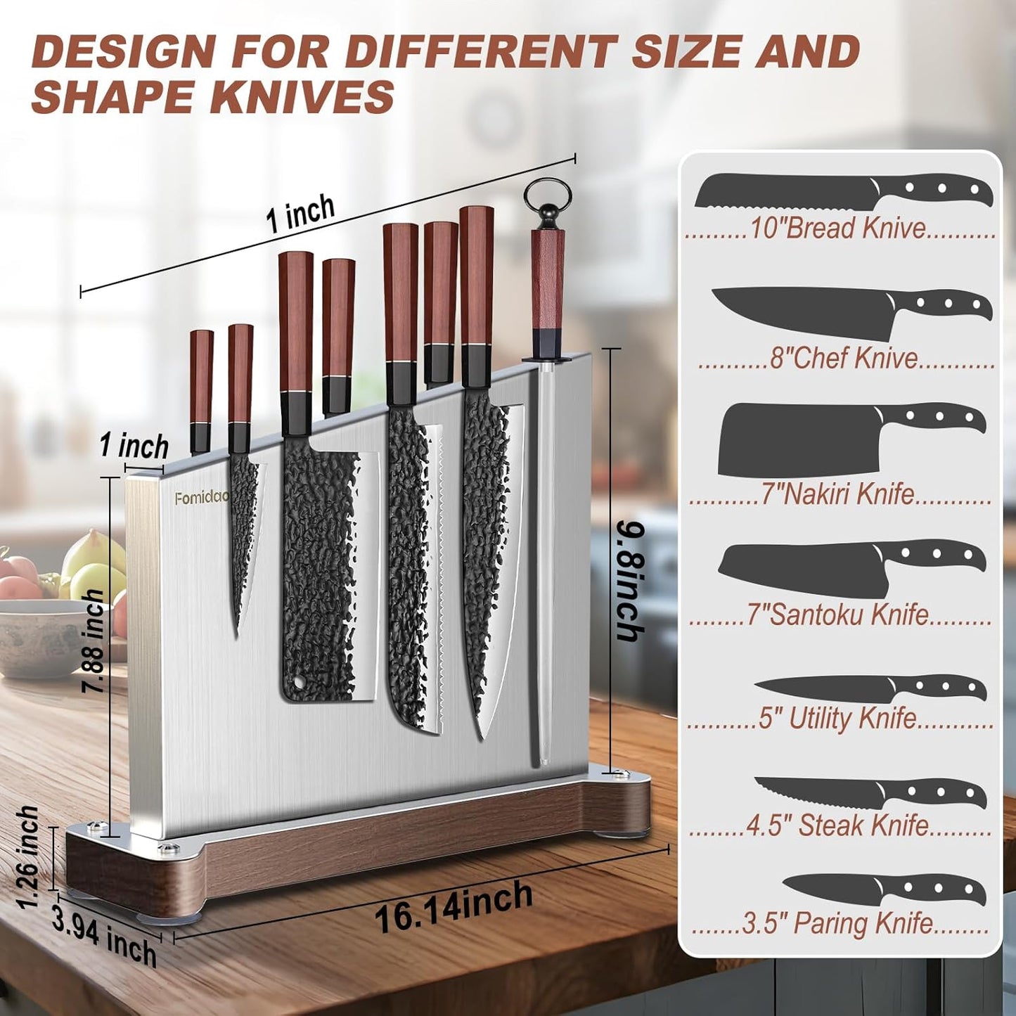Magnetic Knife Holder Stand,Large Double Sided Magnetic Knife Block WIthout Knives Stainless Steel Magnet Kitchen Knife Holder Strong Magnetic Knife Rack Storage With Three Magnet Strip