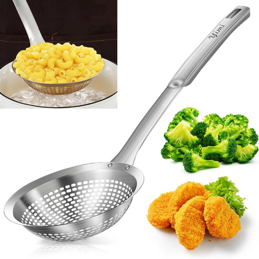 Yimi Skimmer Slotted Spoon Ladle,304 Stainless Steel Durable Cooking Frying Colander, Rustproof Large Scoop Kitchen Strainer Fryer with Vacuum Ergonomic Handle, Ideal for Gift, 15 Inches