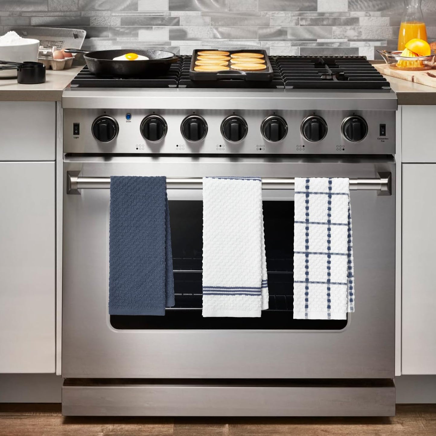 Artoid Mode Ring Spun Cotton Blue Kitchen Dish Towels, 15x25 Inch Ultra Soft Absorbent Quick Drying Household Cleaning Tea Towels Bar Towels Set of 6