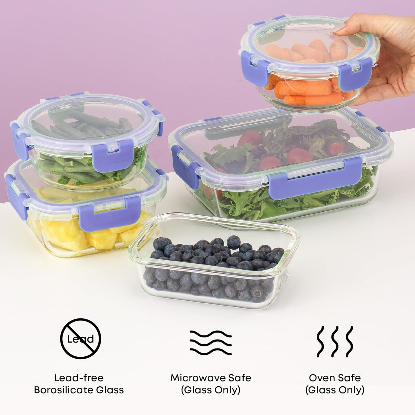 JoyJolt 24pc Borosilicate Glass Storage Containers with Lids | 12 Airtight/Freezer Safe Food Storage Containers for Pantry and Kitchen | Meal Prep Container for Lunch | Glass Tupperware Set