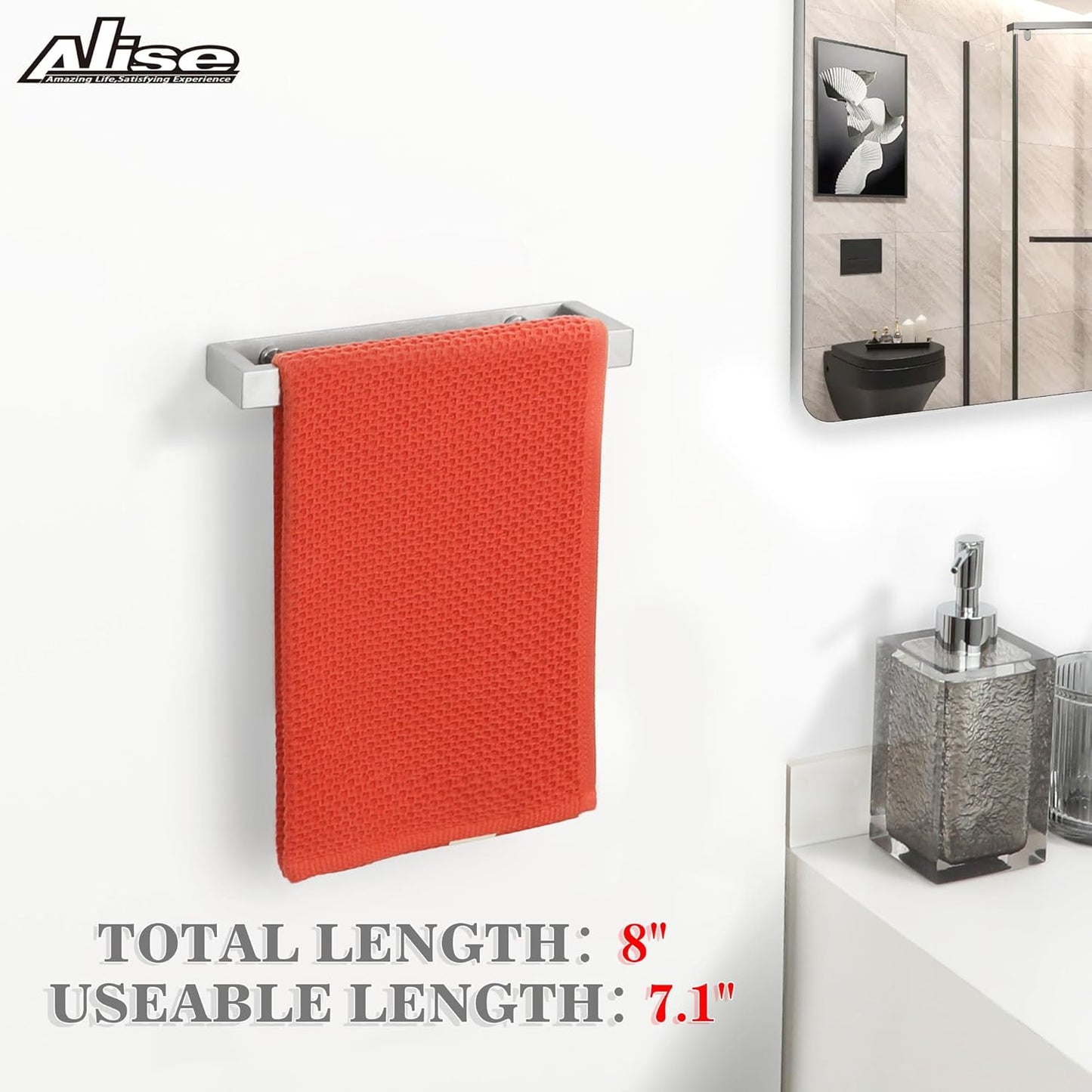 Alise Bath Towel Bar,Wall Mount Towel Holder Towel Rack Towel Hanger for Bathroom Lavatory,8 Inch SUS304 Stainless Steel Towel Rail,Brushed Finish GJF020-LS