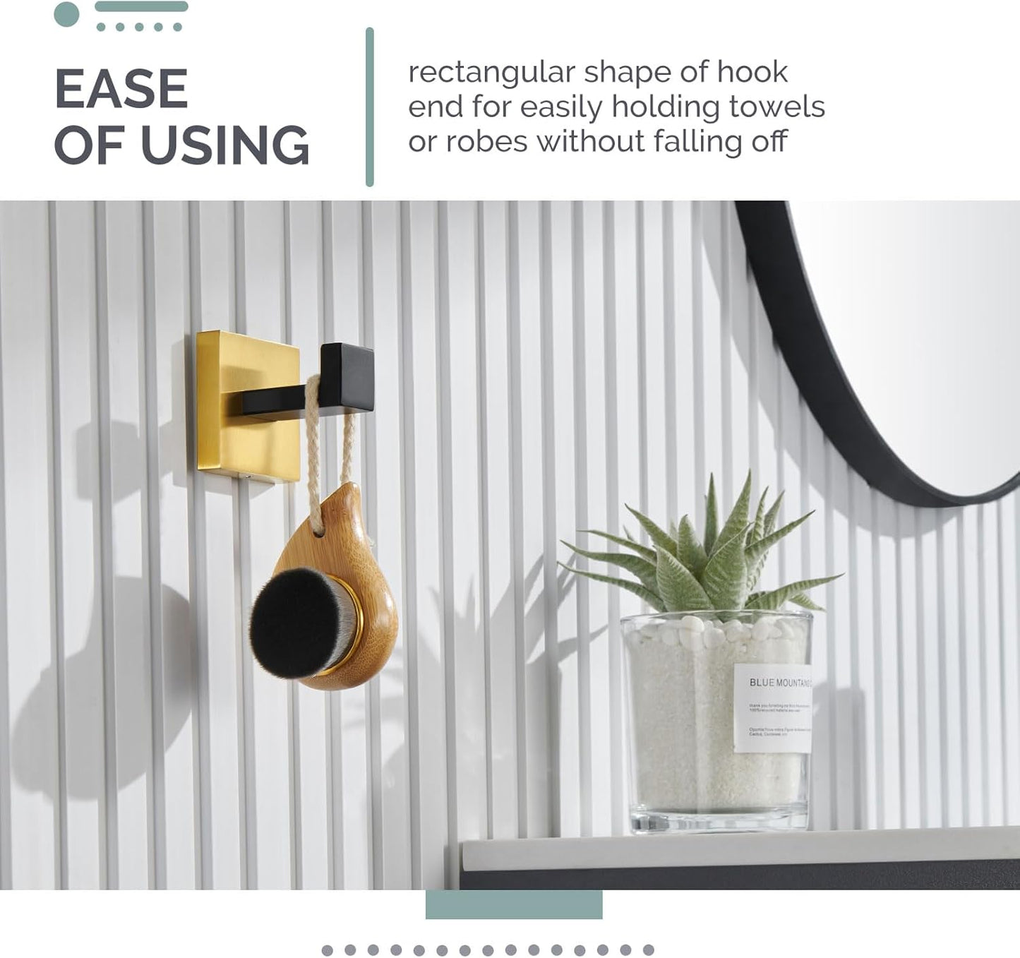 Angle Simple Towel Hook Black & Gold, 304 Stainless Steel Square Robe Bathroom Hook for Wall