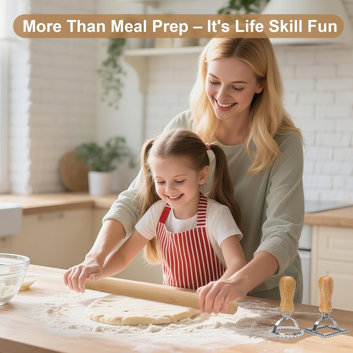 Pasta Making Tools 9 Pcs with Pasta Drying Rack, Threaded Rolling Pin, 2 Rolling Pins, Gnocchi Board, Dough Cutter, Wheel Cutter, 2 Ravioli Stamps,Pasta Making Kit Accessories for Home