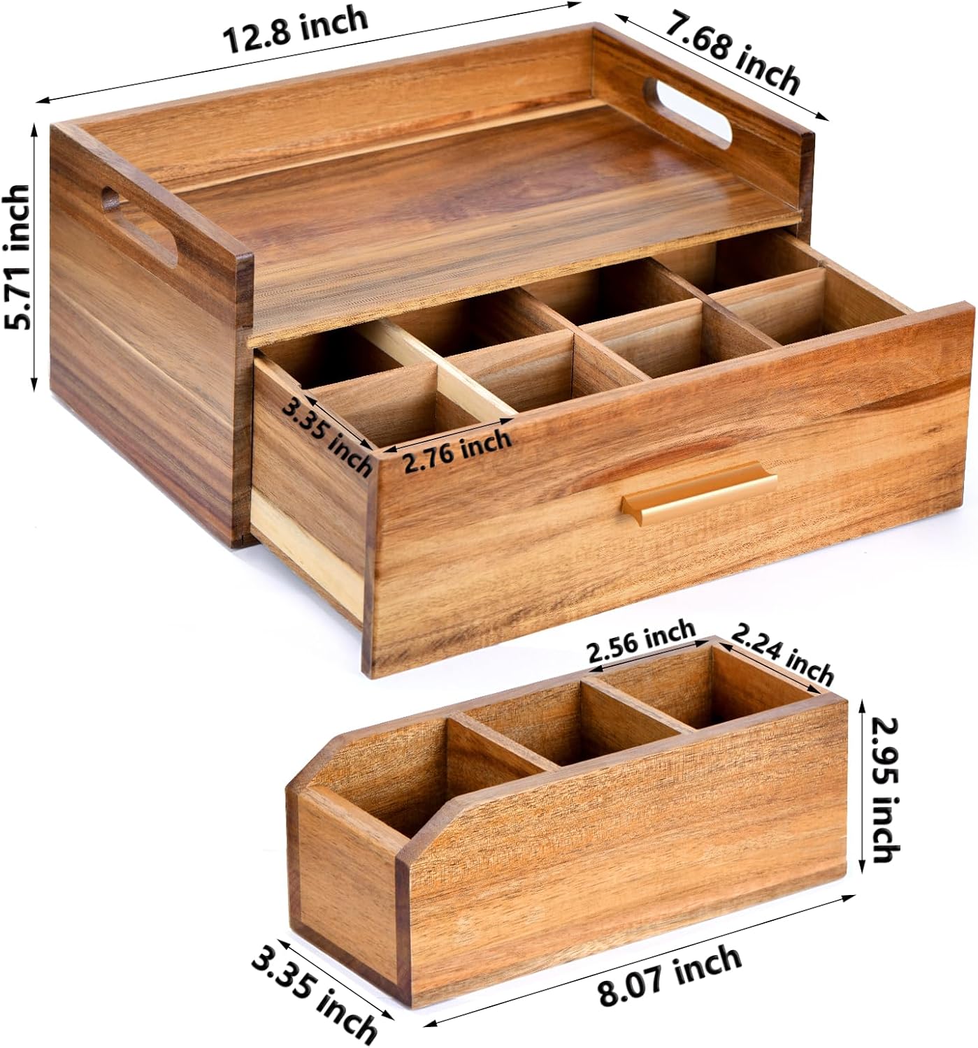 Acacia Wood Tea Bag Organizer, Wooden Tea Bag Storage Box Holder with Drawer for Kitchen Office Tea Bar Countertop