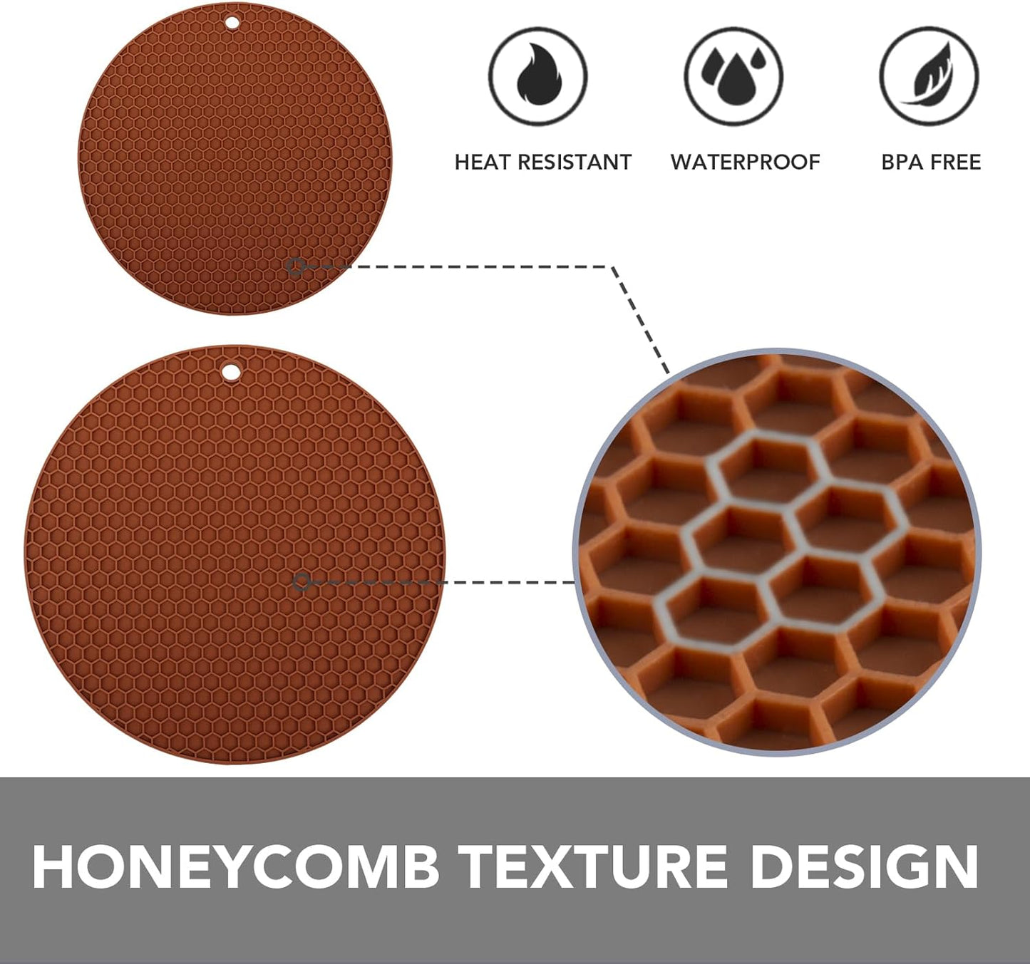 Joyhalo Trivets for Hot Dishes - Hot Pads for Kitchen, Silicone Pot Holders for Hot Pots and Pans, Silicone Mats for Kitchen Countertops, Table, Flexible Easy to Wash and Dry, Brown