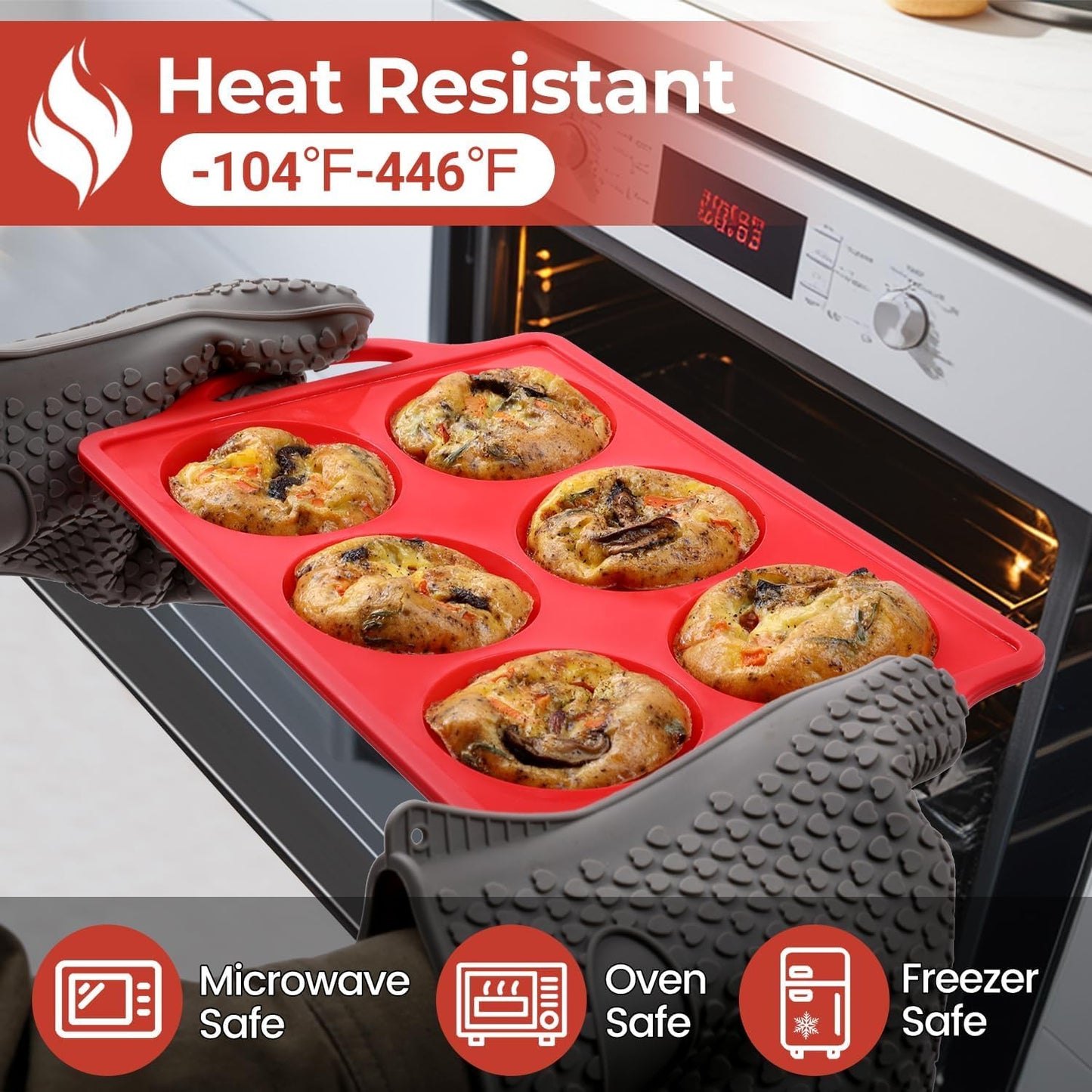 CAKETIME Muffin Top Pan Non Stick, 3 Inch Metal Reinforced Frame Silicone Egg Molds for Breakfast Sandwiches Round Silicone Baking Pan for English Muffins, Whoopie Pies, Corn Bread, Egg Bites, Tarts