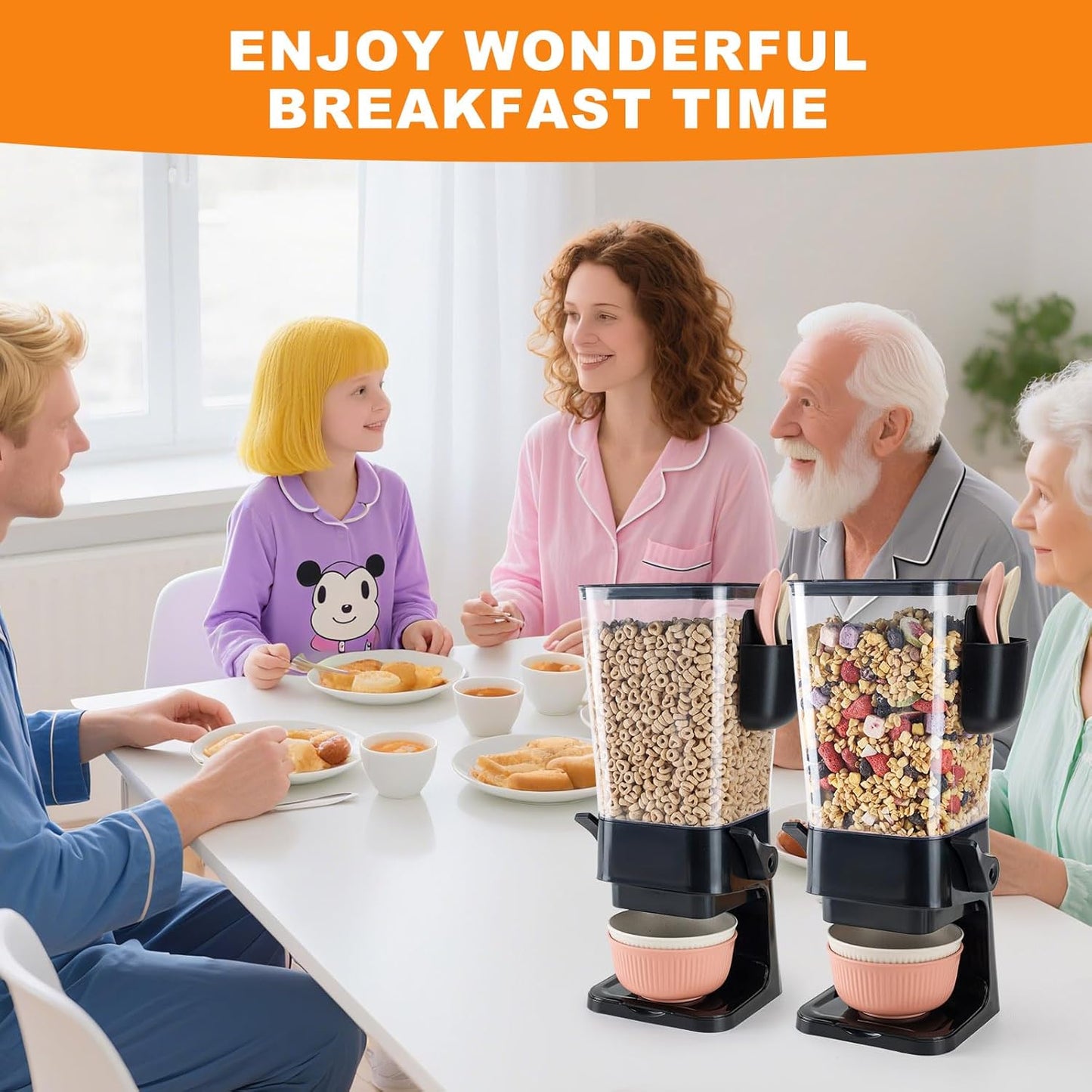 Cereal Dispenser Countertop Black 2 Pack with Bowls Spoons Cutlery Box,5.5 QT Dry Food Dispenser Snack Organizer Containers Storage for Pantry Kitchen Organization Oatmeal Nut Granola Candy