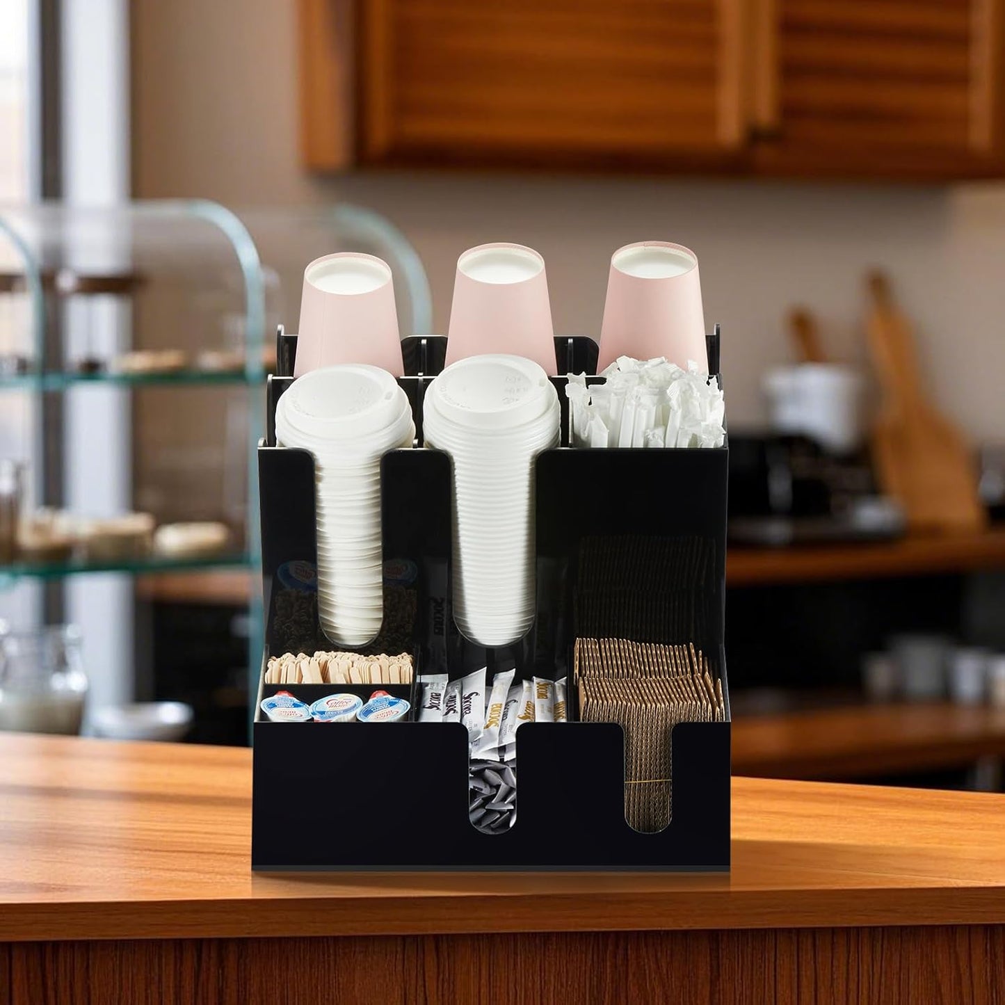 CURTA Modern Organized Coffee Condiment Organizer, 10-Compartment Coffee Condiment Station,Countertop Organizer for Home, Kitchen, Restaurant, Bar, Breakroom, Office