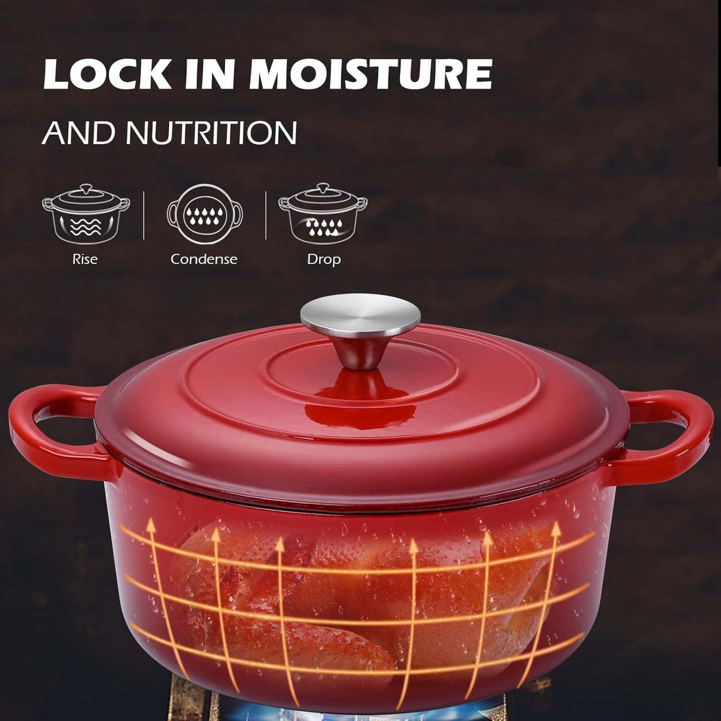 6 Quart Dutch Oven with Lid, Leonyo 6QT Enameled Cast Iron Dutch Oven for Sourdough Bread Baking, Heavy Duty Cookware for Braising, Stews, Roasting, Red