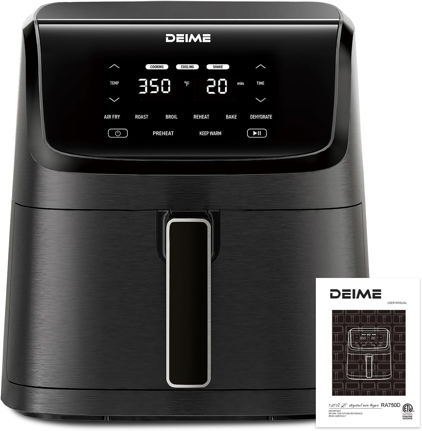 DEIME Air Fryer 7.2 QT 1700W Oilless Oven Healthy Cooker Air Fryers Large Capacity with 8 Presets, Visible Cooking Window, LCD Touch Screen, Customerizable Cooking, Non-Stick Basket (Black)