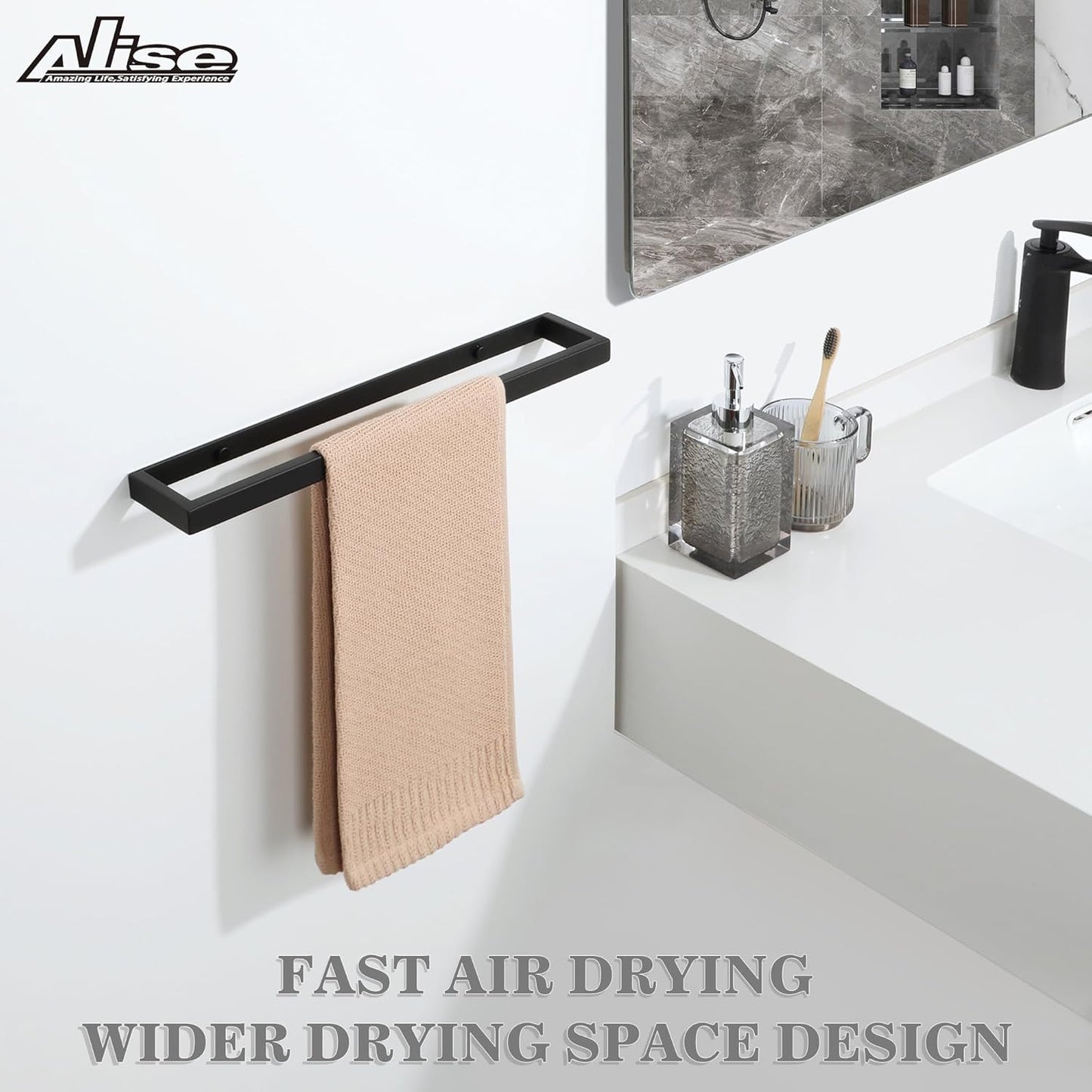 Alise Bath Towel Bars,16 Inch Towel Holder Towel Racks for Bathroom and Lavatory,SUS304 Stainless Steel Hand Towel Hanger Rail Wall Mount,Matte Black GJF040-B