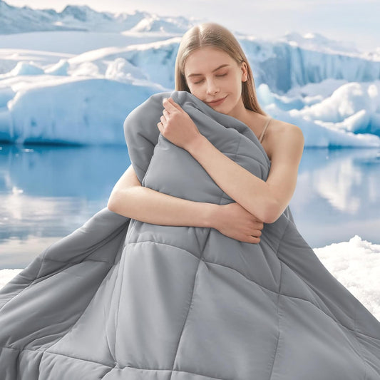 HYLEORY Cooling Comforter Twin Size - Summer Cooling Blanket for Hot Sleepers/Night Sweats, Double-Sided Cold Touch Silky Ice Comforters, Breathable Lightweight Beddings, Cool Gray, 68"x90"
