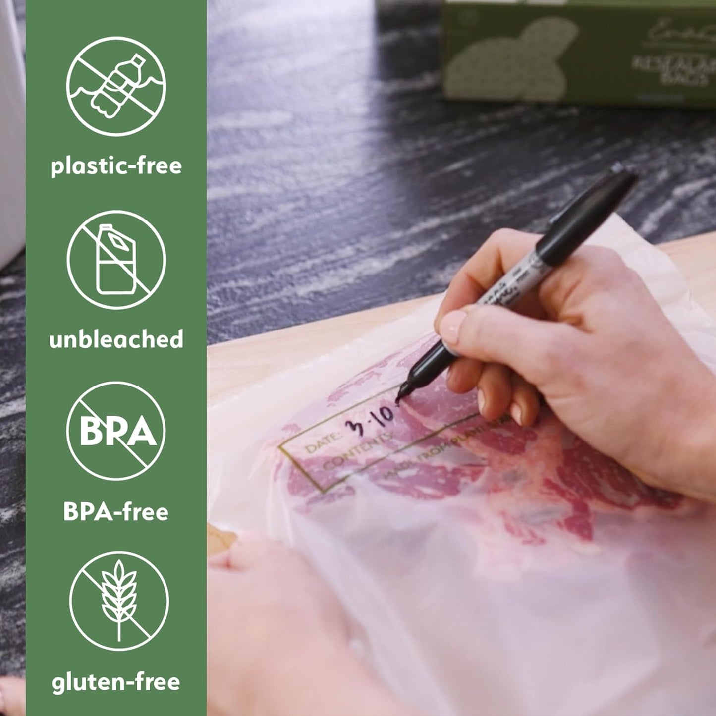 100% Compostable Food Storage Bags [Gallon 400 Pack] Eco-Friendly Freezer Bags, Resealable Bags, Heavy-Duty, Reusable, Off-White by Earth's Natural Alternative