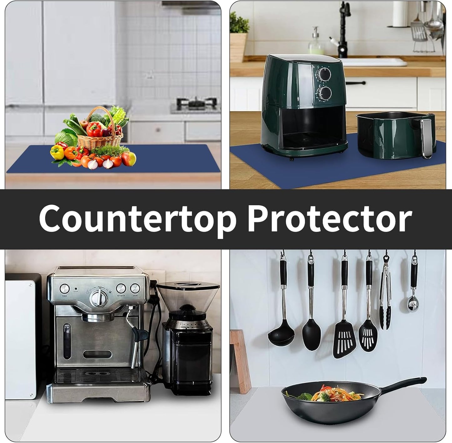 2MM Extra Thick Silicone Mats for Kitchen Counter, 23.6" x 15.7" Kitchen Island Heat-Resistant Coffee Mat, Non-slip Desk Protect Mat, Multipurpose Countertop Protector (Dark Grey)