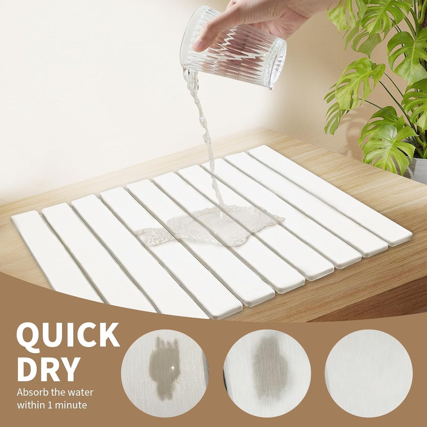 Large Stone Dish Drying Mat for Kitchen Counter, 24" x 16" Stone Drying Mat Foldable Quick Dry Absorbent Diatomaceous Earth Bath Mat Countertop Fast Dry Pad for Kitchen Dishes Bottles Cups Bathroom