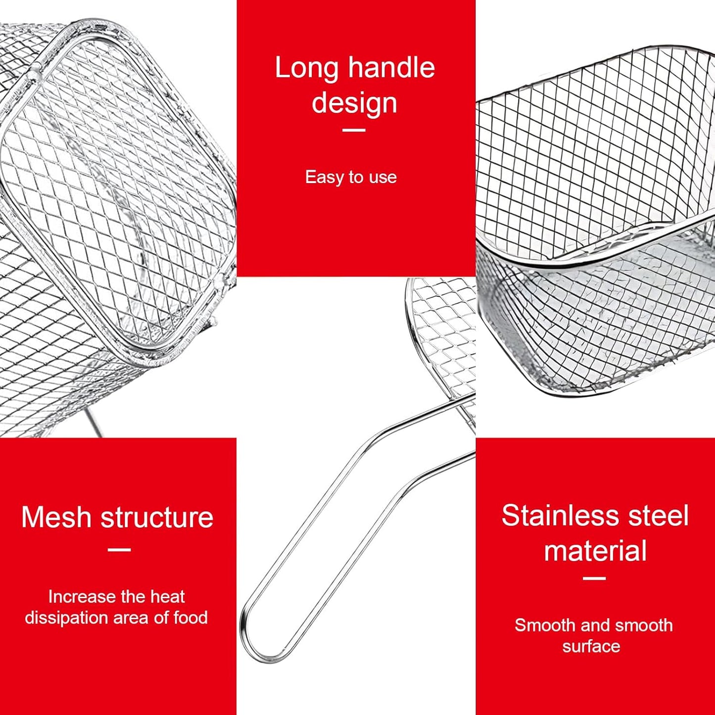 4 Pcs Mini Square Fry Baskets, 4.13×3.3×2.5inch Stainless Steel Fry Basket with Handle Steel French Fry Chip Basket French Fries Desk Food Presentation Mesh Basket Kitchen Cooking Tool