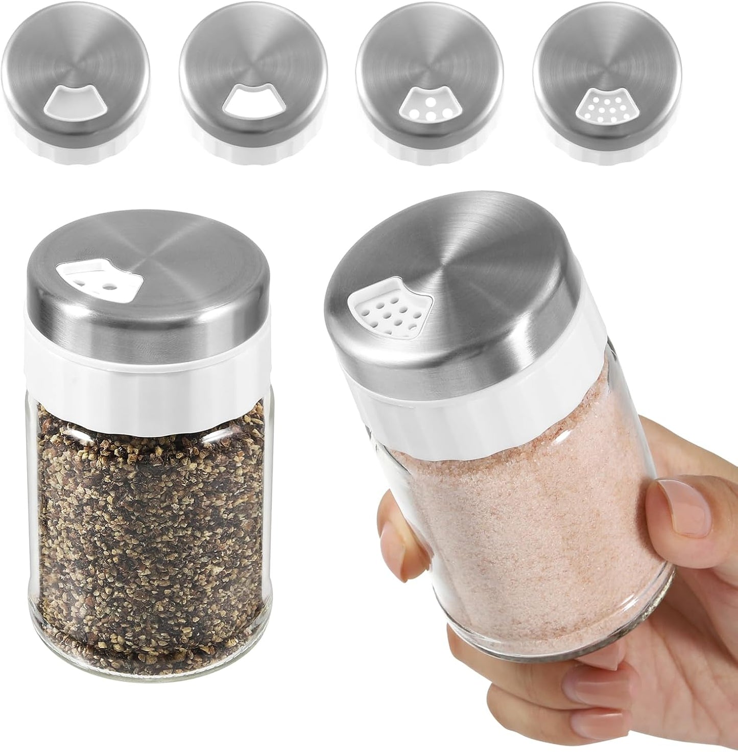 VUCCHINI Salt and Pepper Shaker Set with Adjustable Pour Holes 3.4 oz Seasoning Spice Shaker with Lid Stainless Steel Salt Dispenser Farmhouse Kitchen