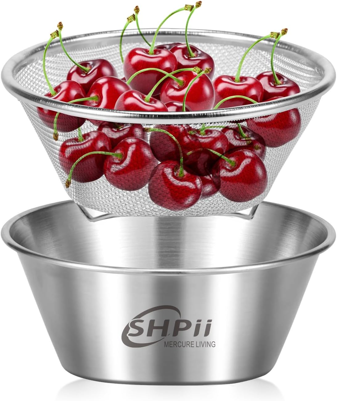 2 Piece Mini 304 Stainless Steel Colander with Mixing Bowl, Kitchen Cooking, Washing Fruits and Vegetables, Back of House Preparation (800ML)