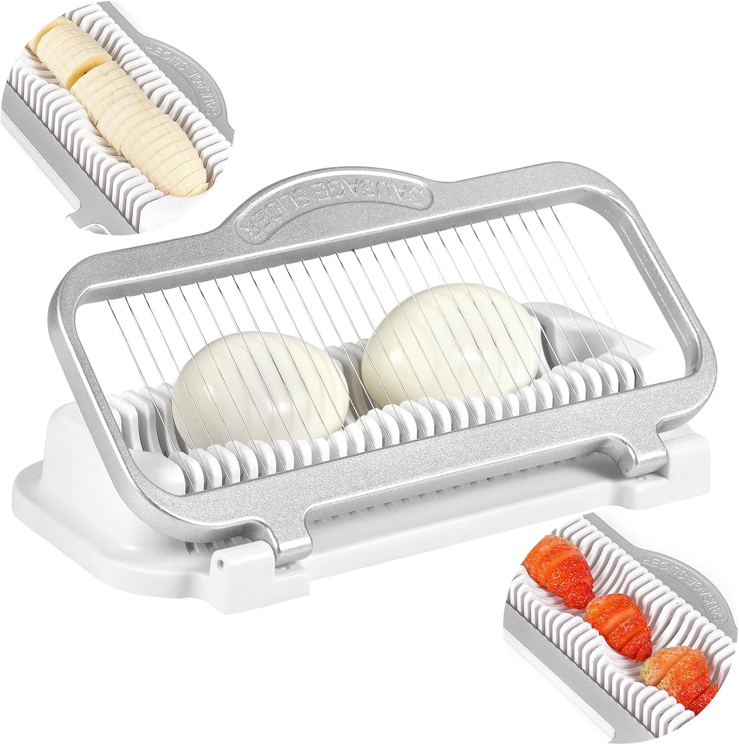 Larger Egg Slicer for Hard Boiled Eggs Banana Slicer, Aluminium & Stainless Steel Wires Strawberry slicer Multipurpose Heavy Duty Dishwasher Safe Banana Cutter slicer